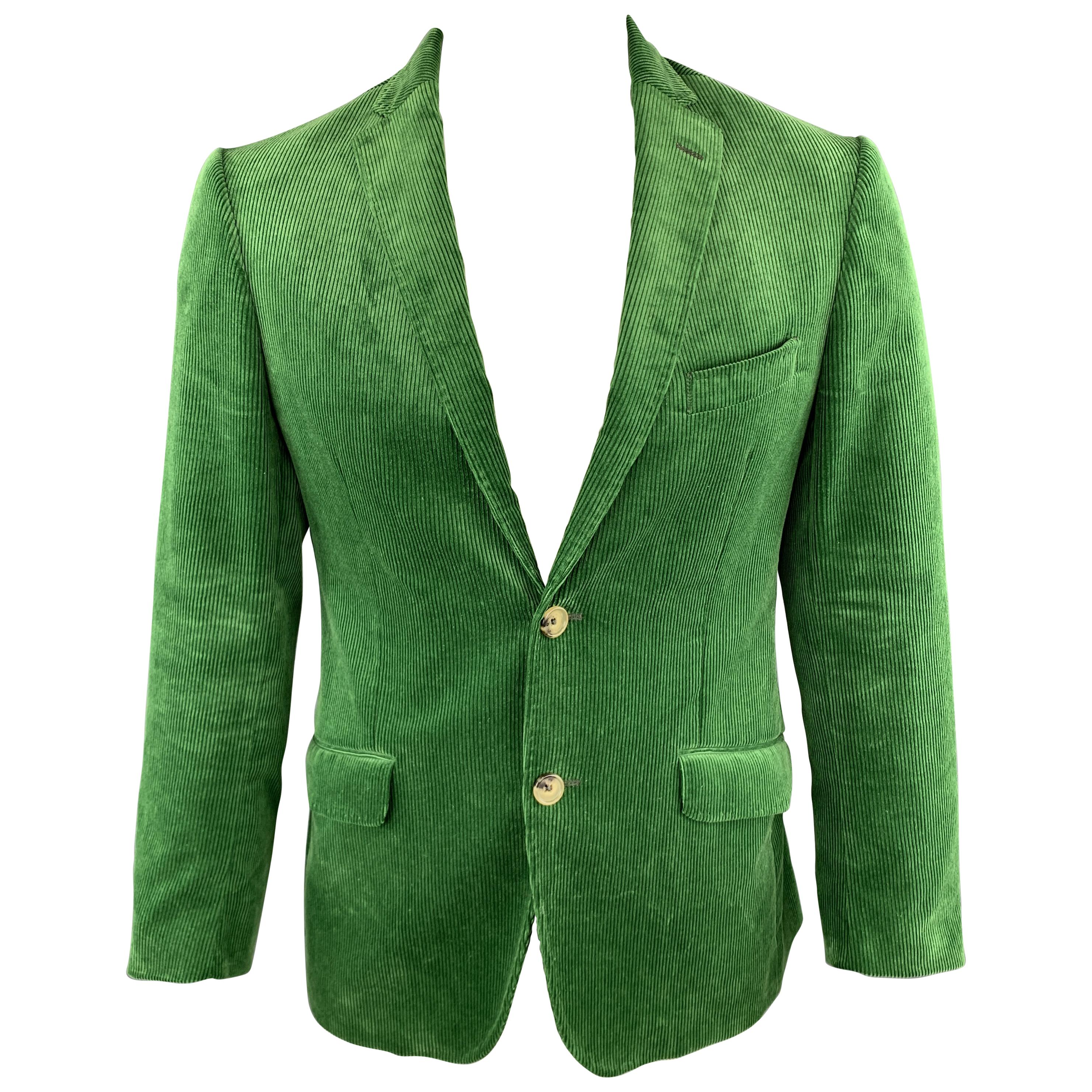 ETRO Size 40 Green Corduroy Notch Lapel 