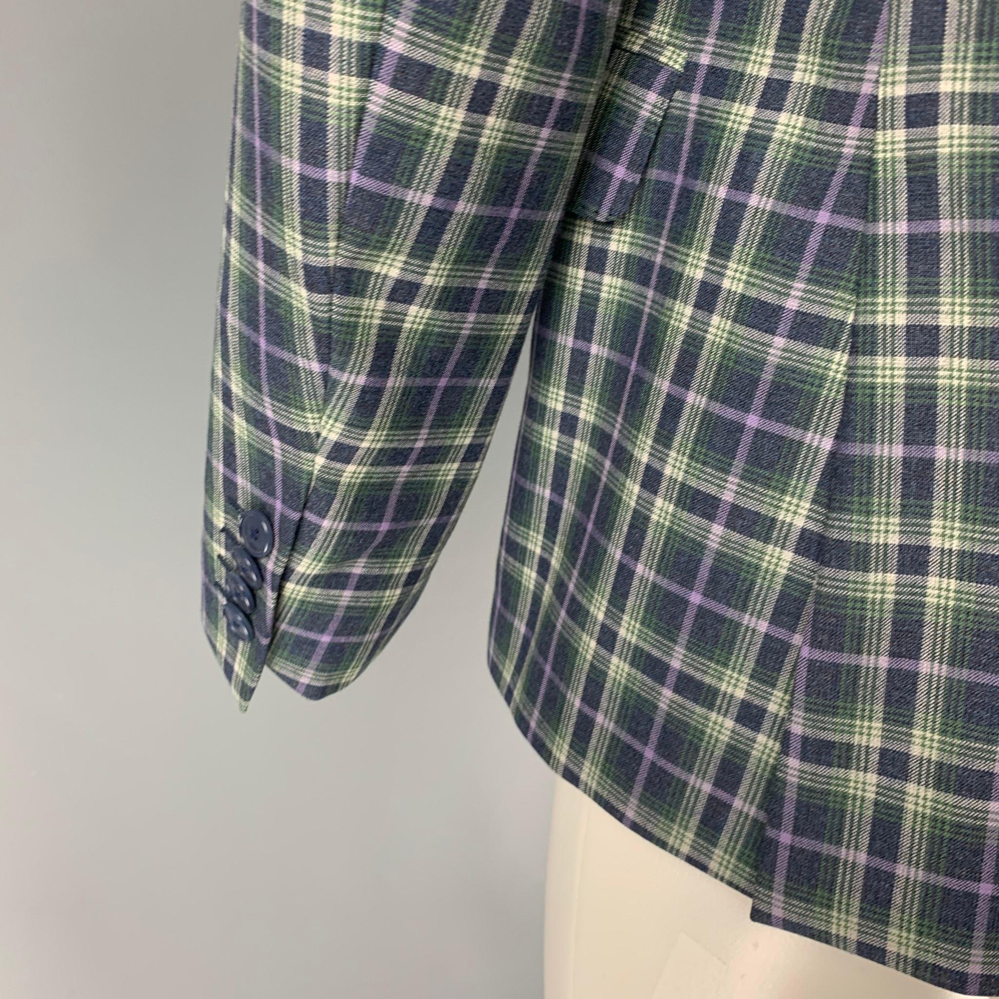 Gray ETRO Size 40 Green Purple White Navy Plaid Wool Sport Coat