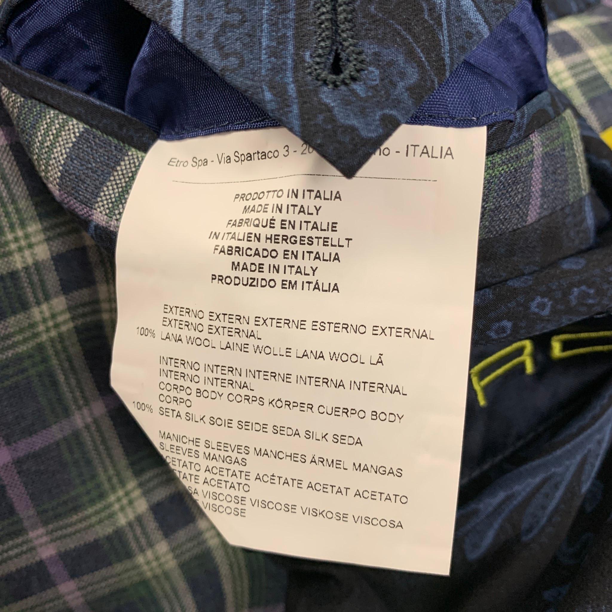 ETRO Size 40 Green Purple White Navy Plaid Wool Sport Coat In Good Condition In San Francisco, CA