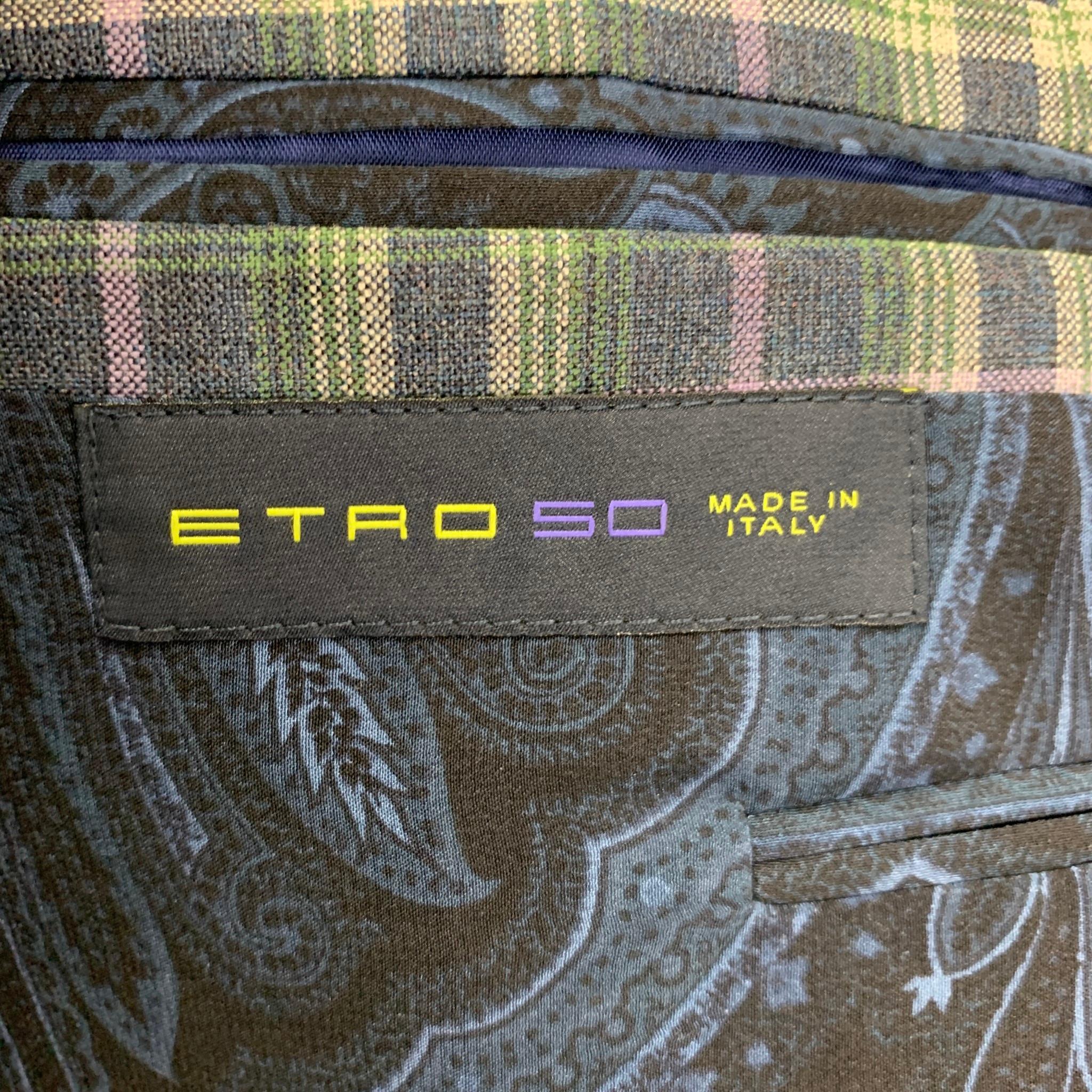 Men's ETRO Size 40 Green Purple White Navy Plaid Wool Sport Coat