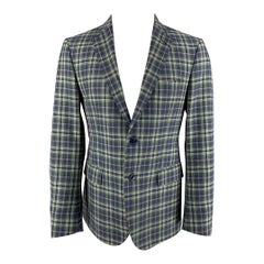 ETRO Size 40 Green Purple White Navy Plaid Wool Sport Coat