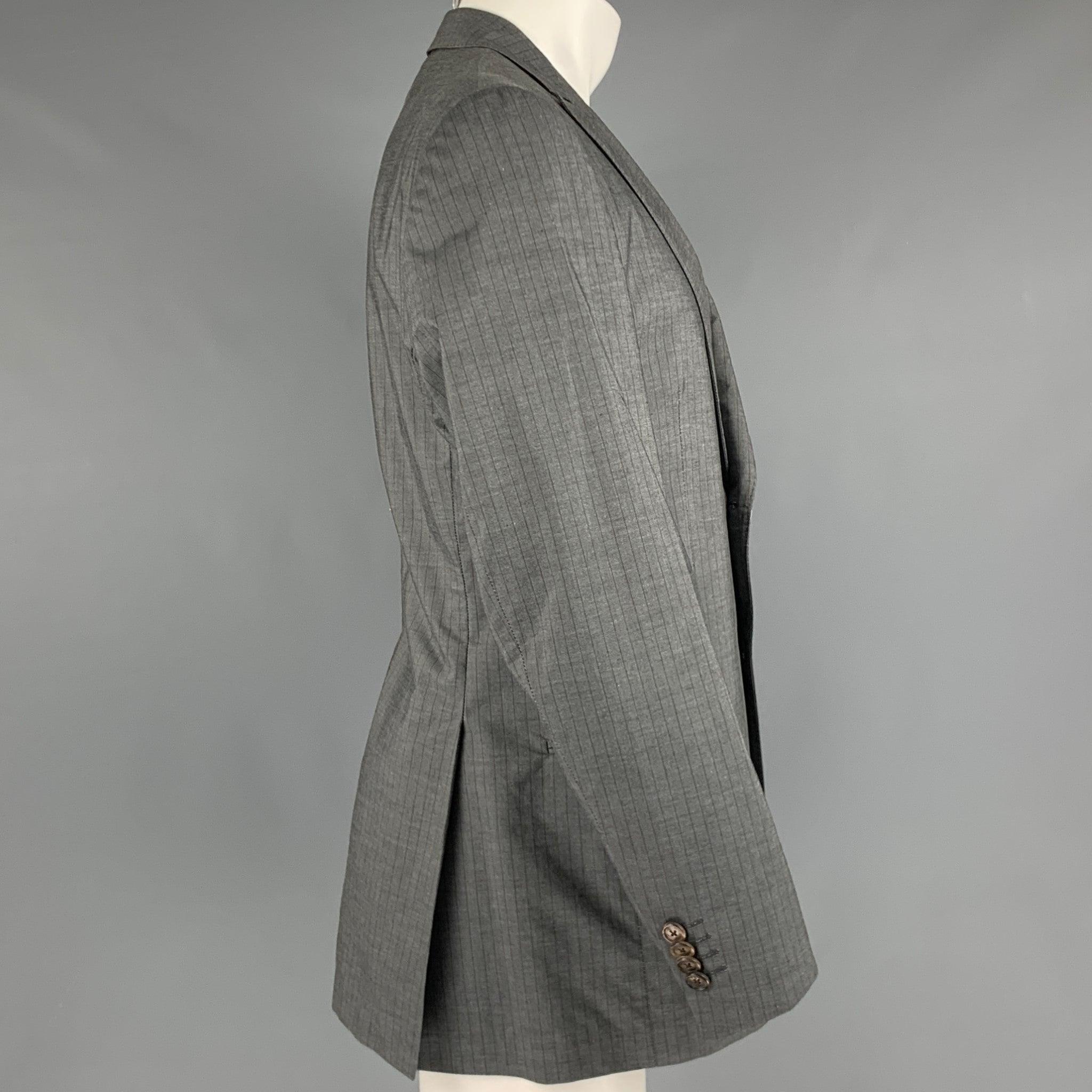 Men's ETRO Size 40 Grey Brown Stripe Cotton Single breasted Sport Coat For Sale