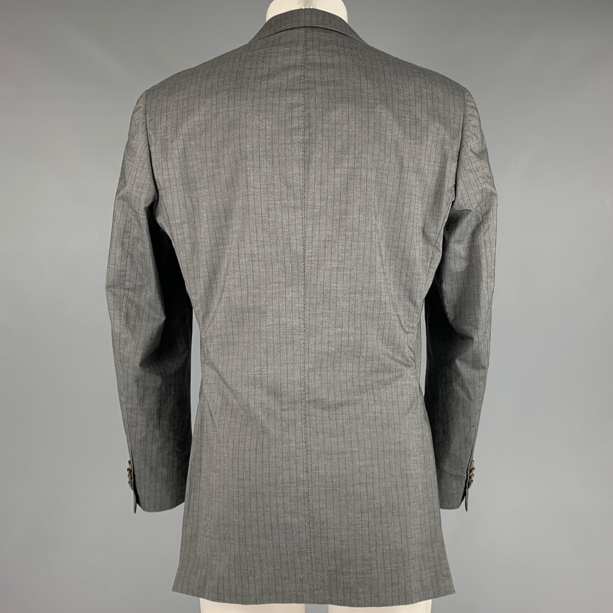 ETRO Size 40 Grey Brown Stripe Cotton Single breasted Sport Coat For Sale 1