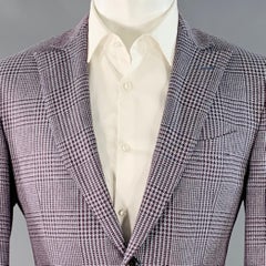 ETRO Size 40 Grey Burgundy Glenplaid Silk Cotton Slim Fit Peak Lapel Sport Coat