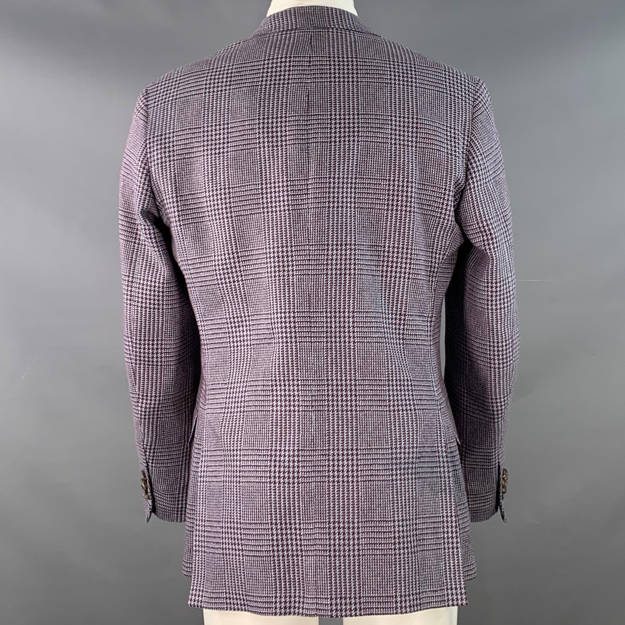 ETRO Size 40 Grey Burgundy Glenplaid Silk Cotton Slim Fit Peak Lapel Sport Coat For Sale 1