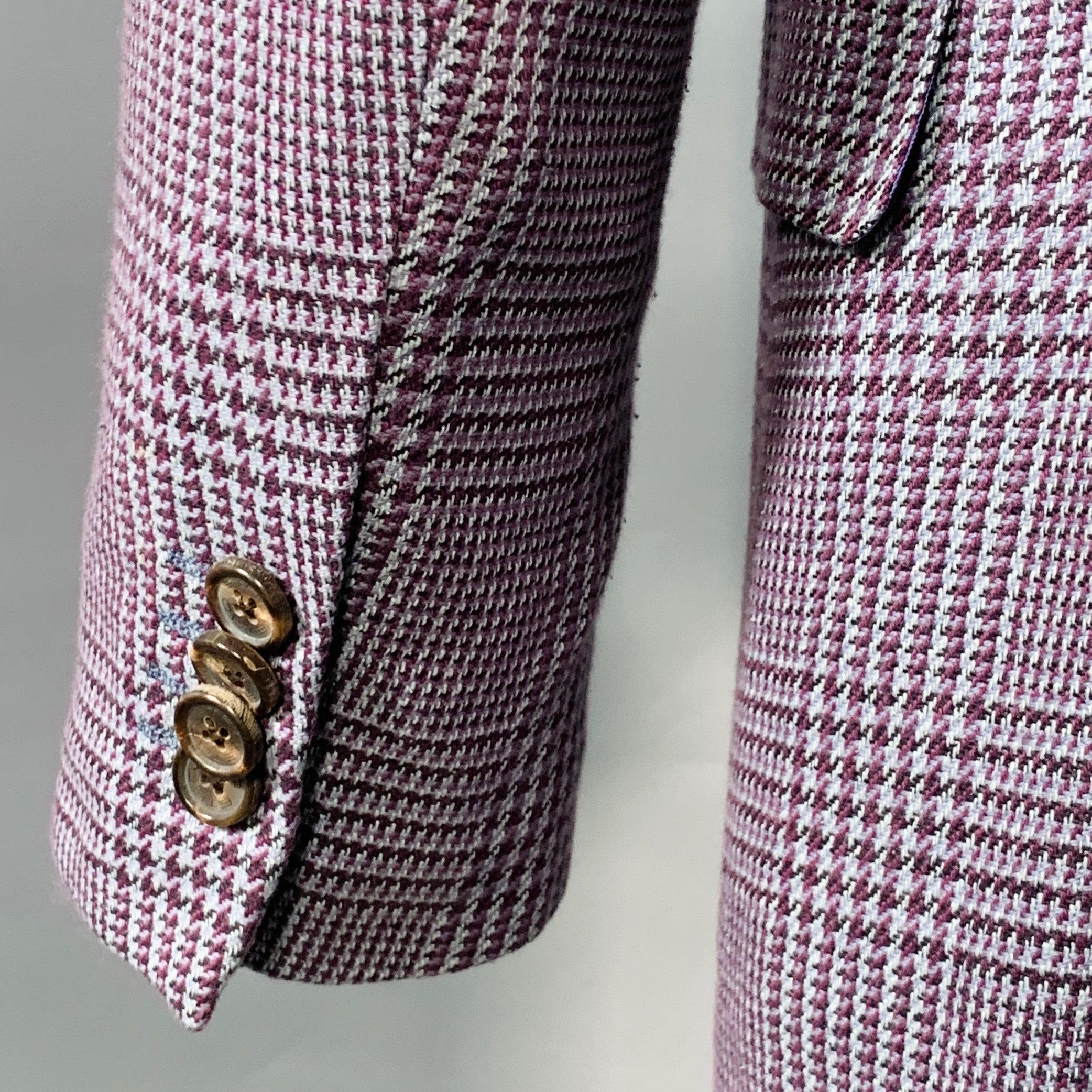ETRO Size 40 Grey Burgundy Glenplaid Silk Cotton Slim Fit Peak Lapel Sport Coat For Sale 2