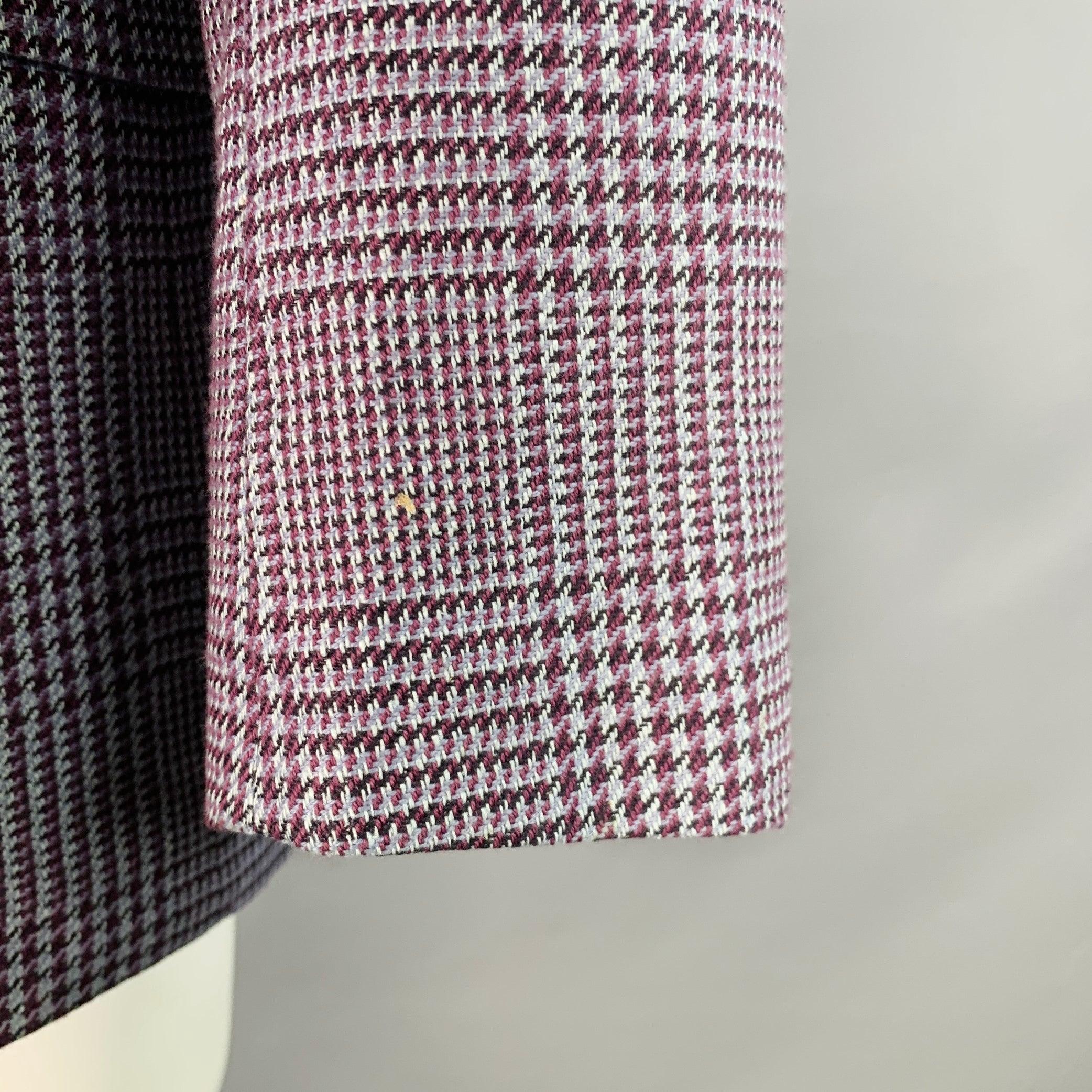 ETRO Size 40 Grey Burgundy Glenplaid Silk Cotton Slim Fit Peak Lapel Sport Coat For Sale 3