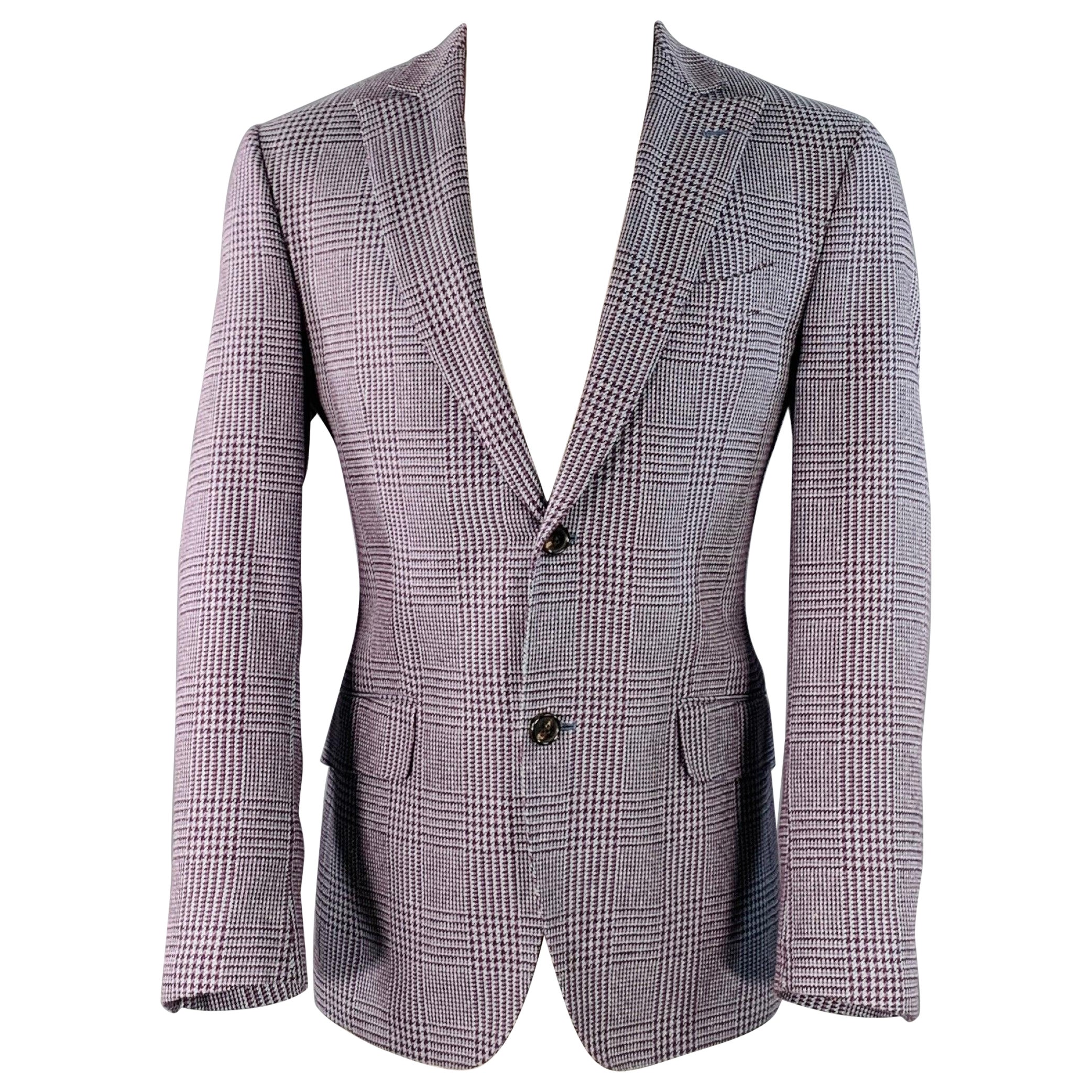 ETRO Größe 40 Grau Burgund Glenplaid Seide Baumwolle Slim Fit Peak Lapel Sportmantel im Angebot