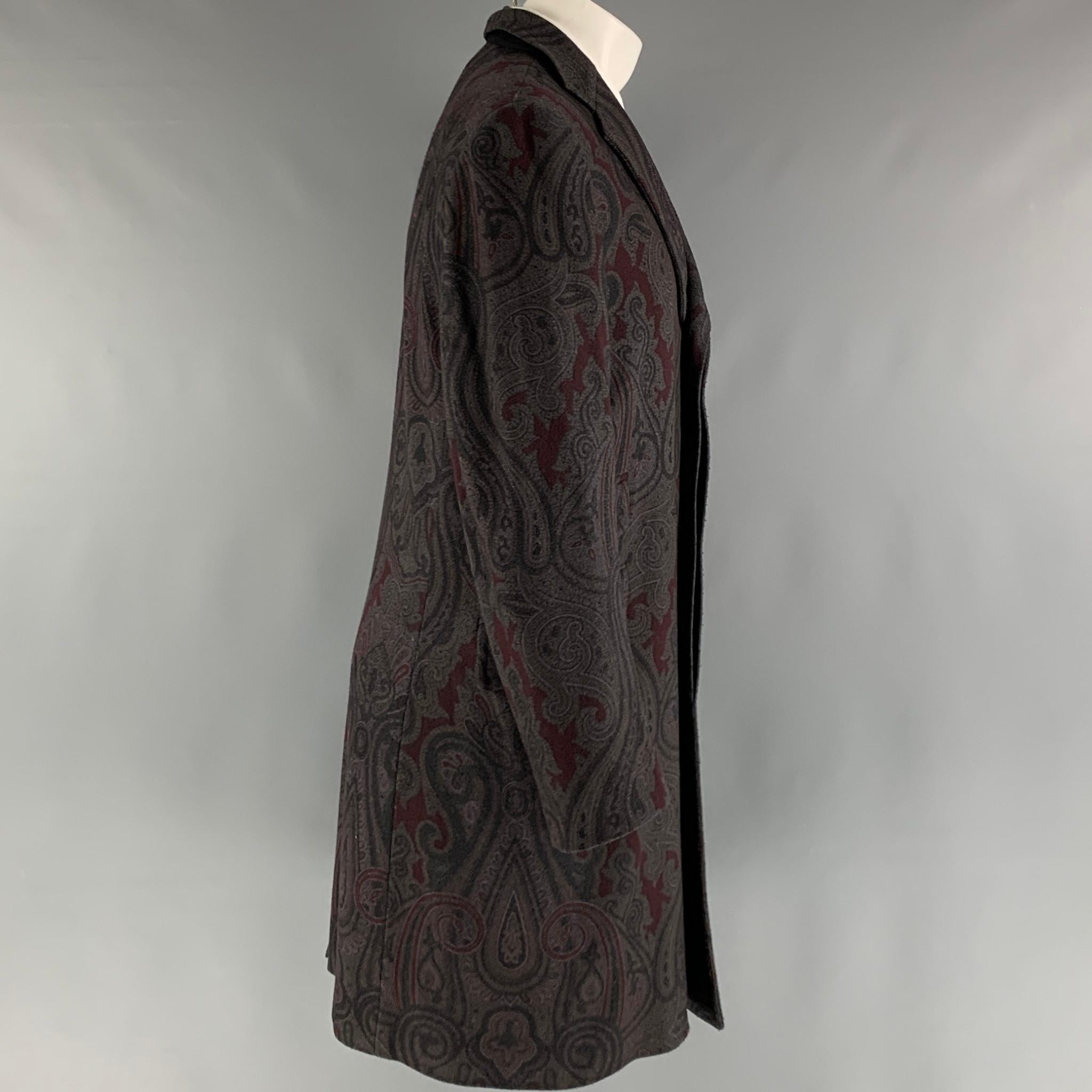 Black ETRO Size 40 Grey Burgundy Paisley Wool Polyamide Coat