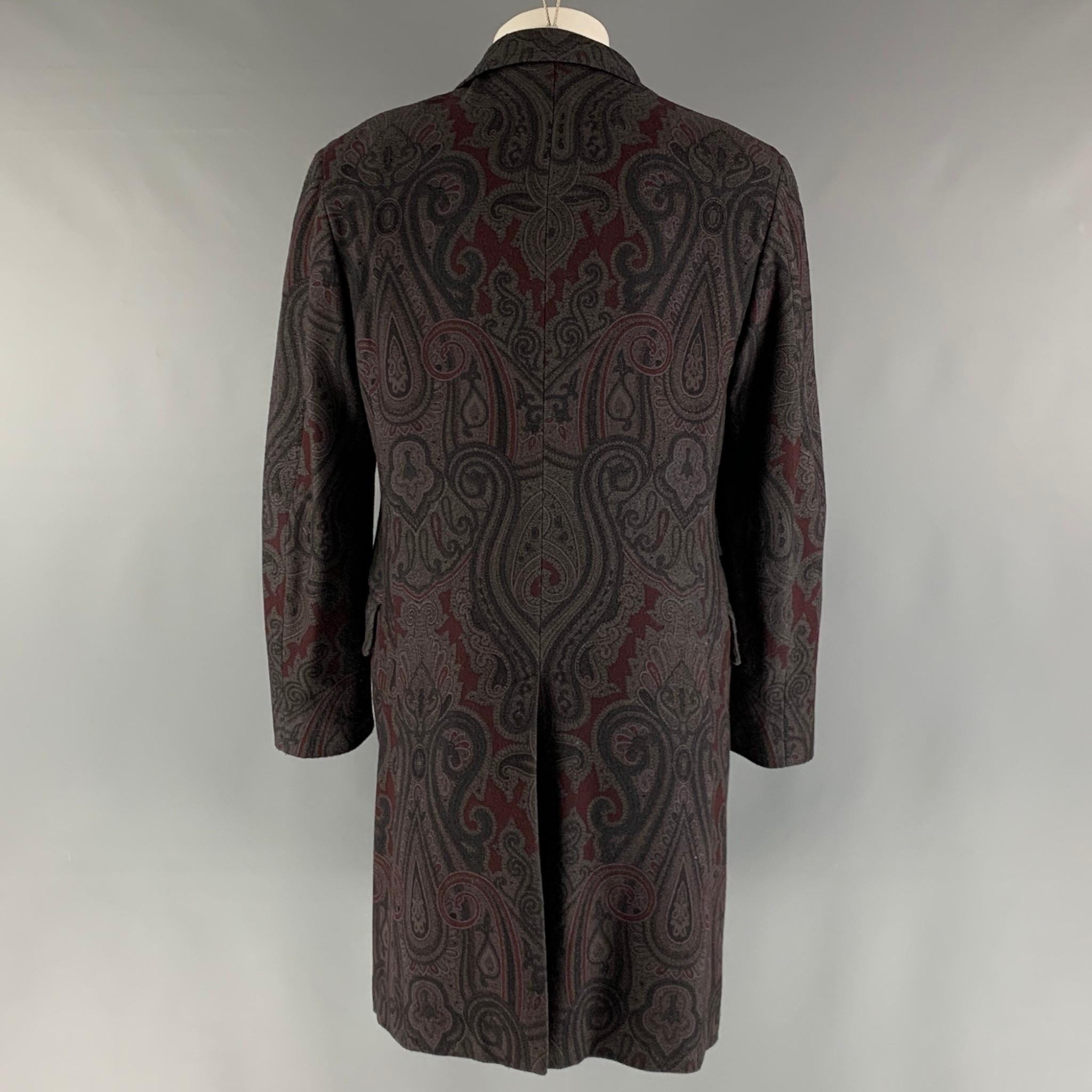 ETRO Size 40 Grey Burgundy Paisley Wool Polyamide Coat In Excellent Condition In San Francisco, CA
