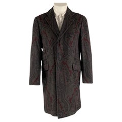 ETRO Size 40 Grey Burgundy Paisley Wool Polyamide Coat