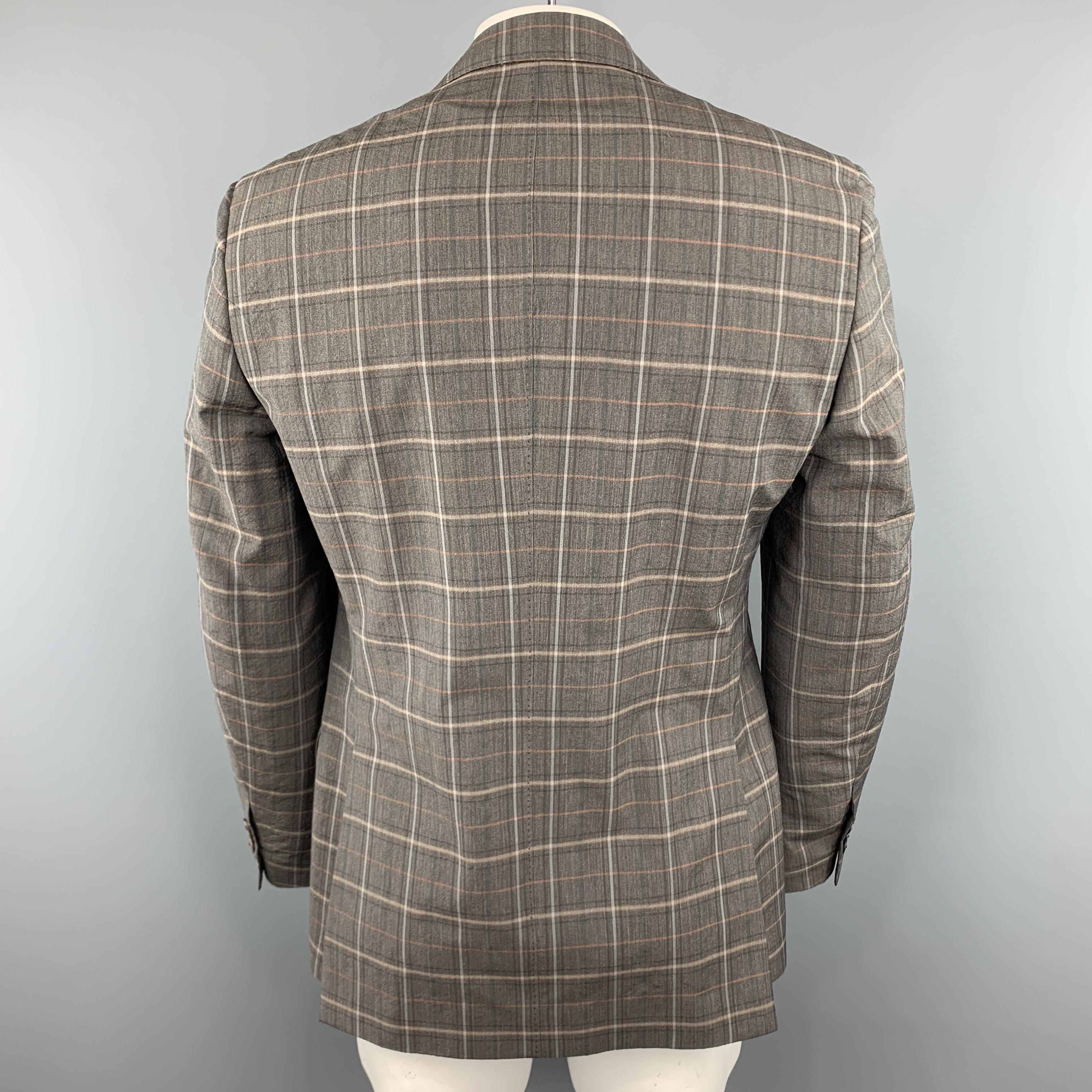 Men's ETRO Size 40 Grey Plaid Wool  Elastane Notch Lapel Sport Coat For Sale