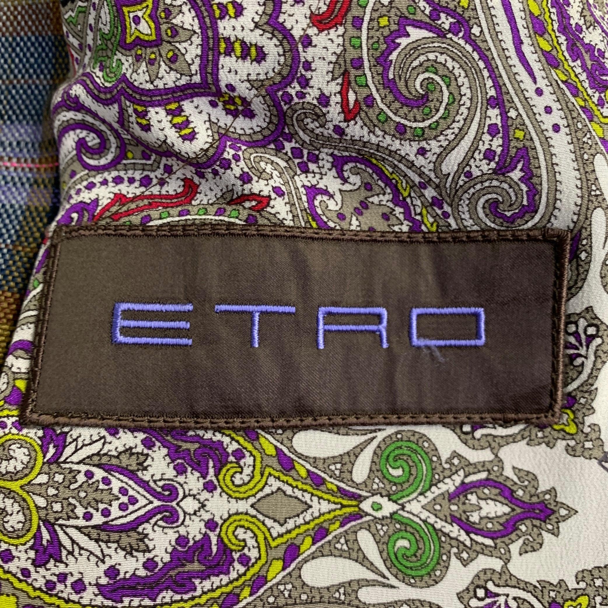 ETRO Größe 40 Mehrfarbig kariert Leinenmischung Notch Revers Sportmantel Herren im Angebot
