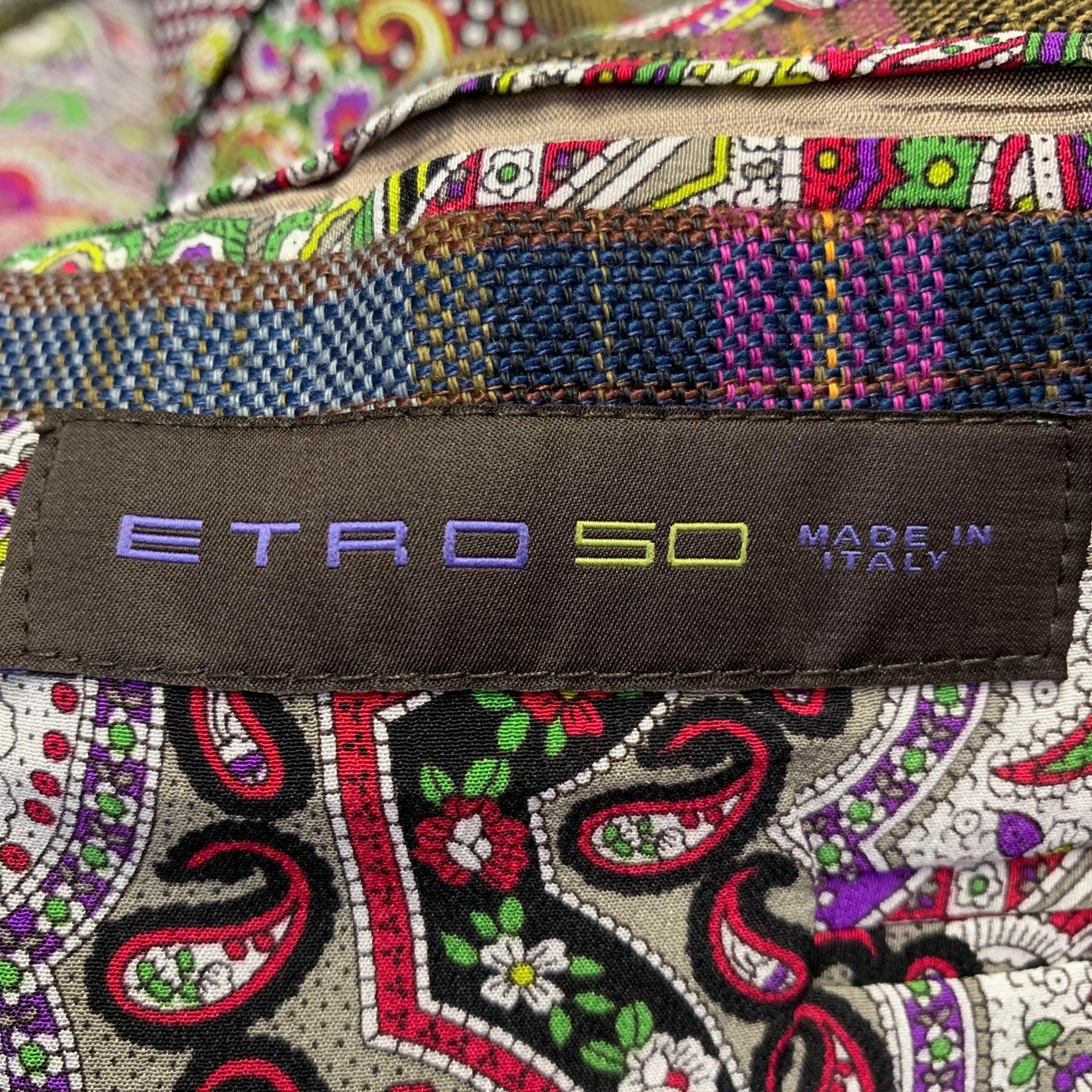 ETRO Größe 40 Mehrfarbig kariert Leinenmischung Notch Revers Sportmantel im Angebot 2