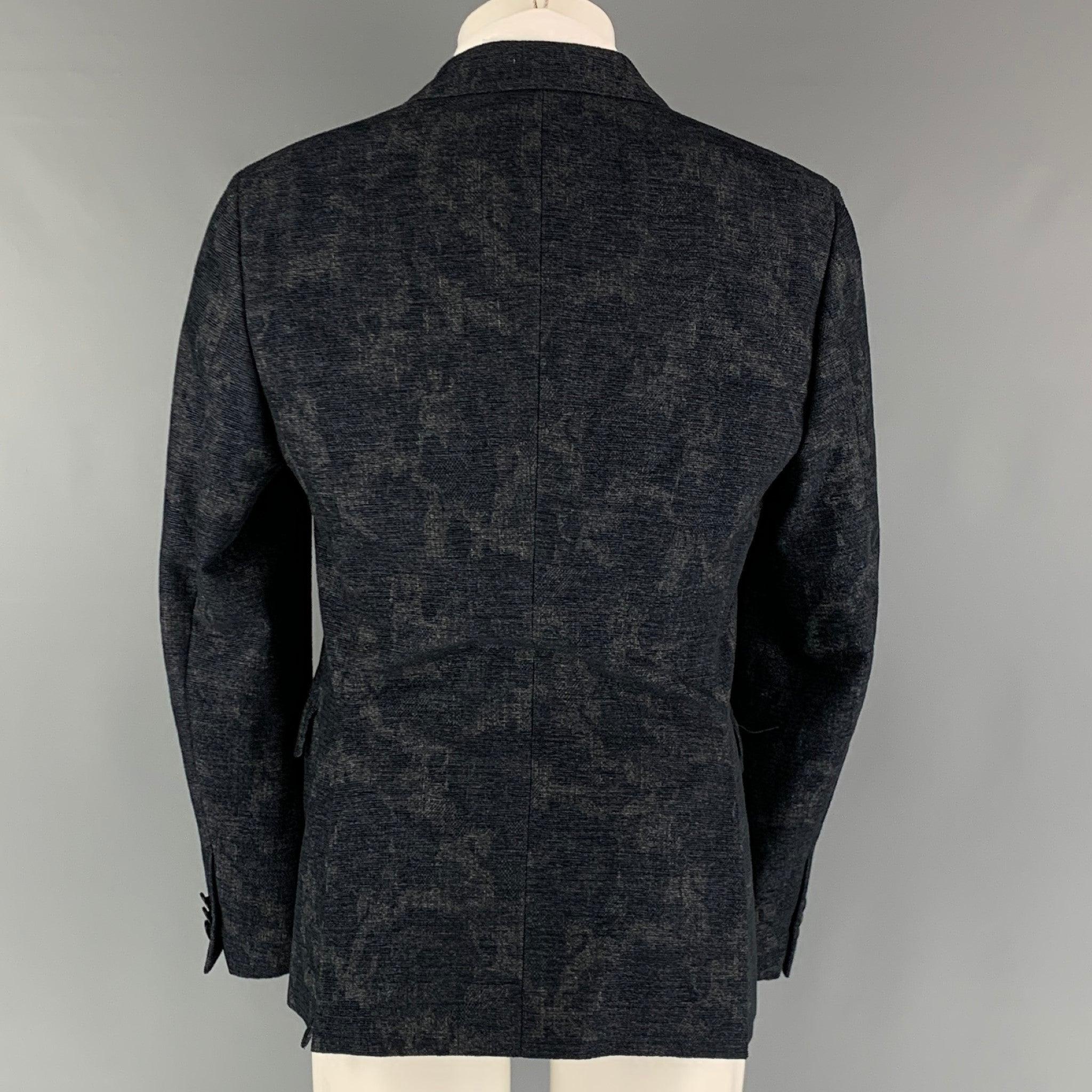 ETRO Größe 40 Navy Grau Jacquard Wolle Mischung Notch Revers Sport Mantel im Zustand „Hervorragend“ im Angebot in San Francisco, CA