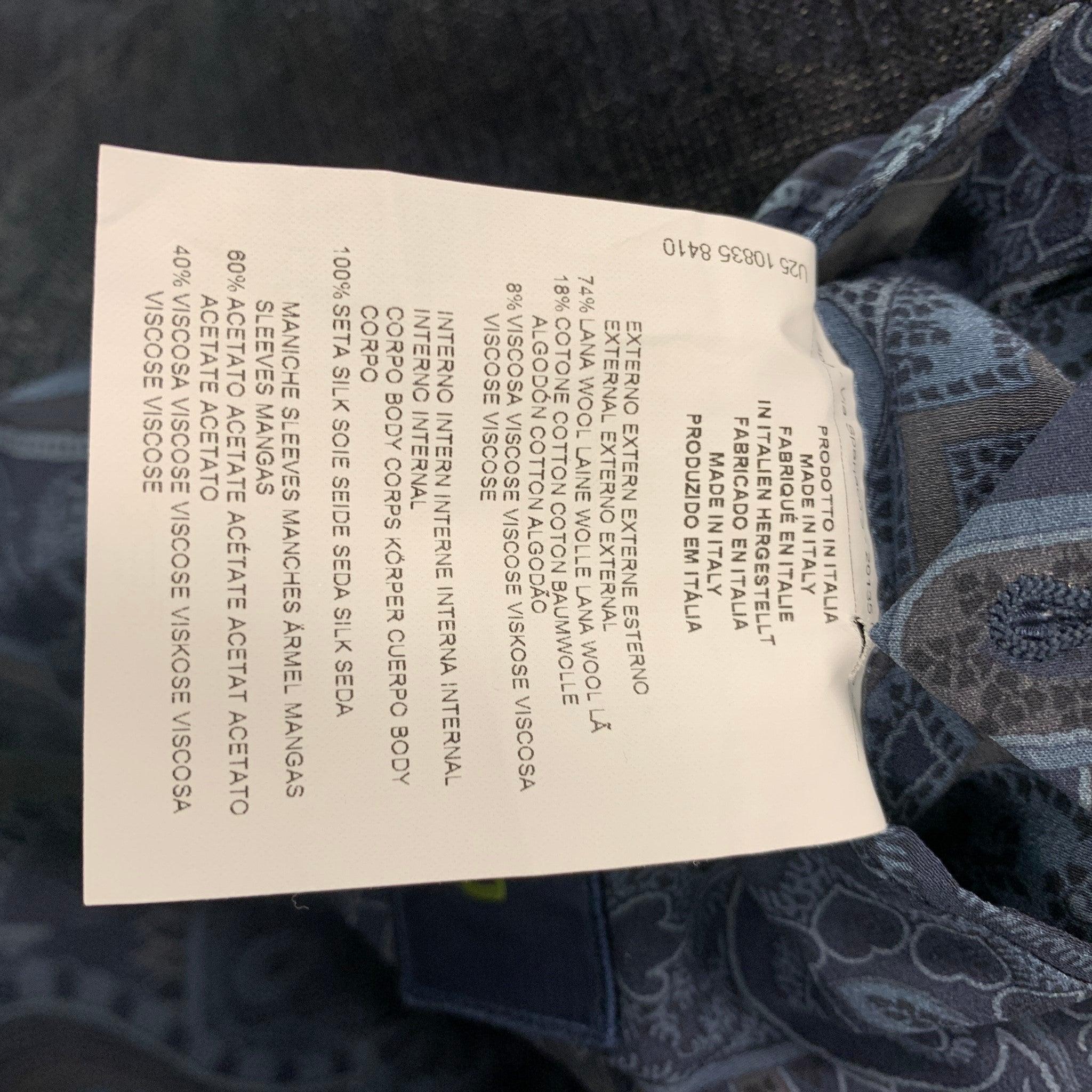 ETRO Größe 40 Navy Grau Jacquard Wolle Mischung Notch Revers Sport Mantel im Angebot 1