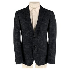 ETRO Size 40 Navy Grey Jacquard Wool Blend Notch Lapel Sport Coat