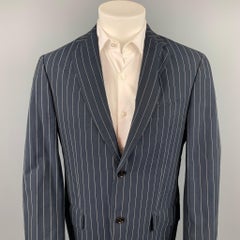 ETRO Size 40 Navy Pinstripe Cotton Notch Lapel Sport Coat