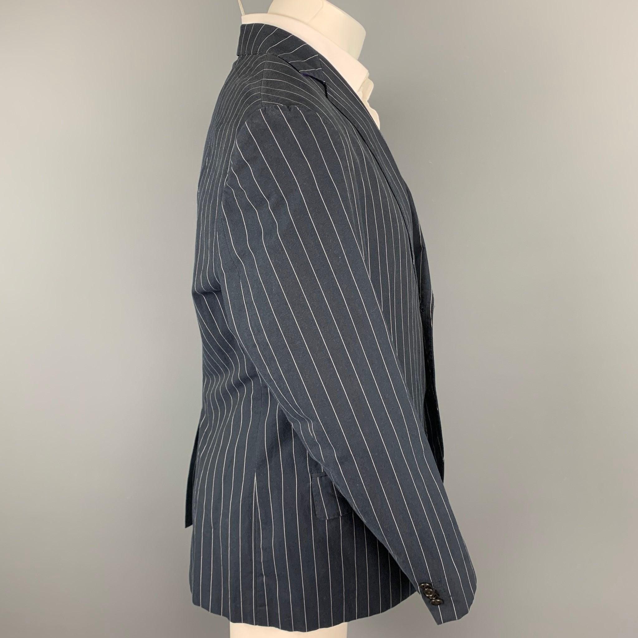 ETRO Size 40 Navy Pinstripe Cotton Notch Lapel Sport Coat In Good Condition For Sale In San Francisco, CA