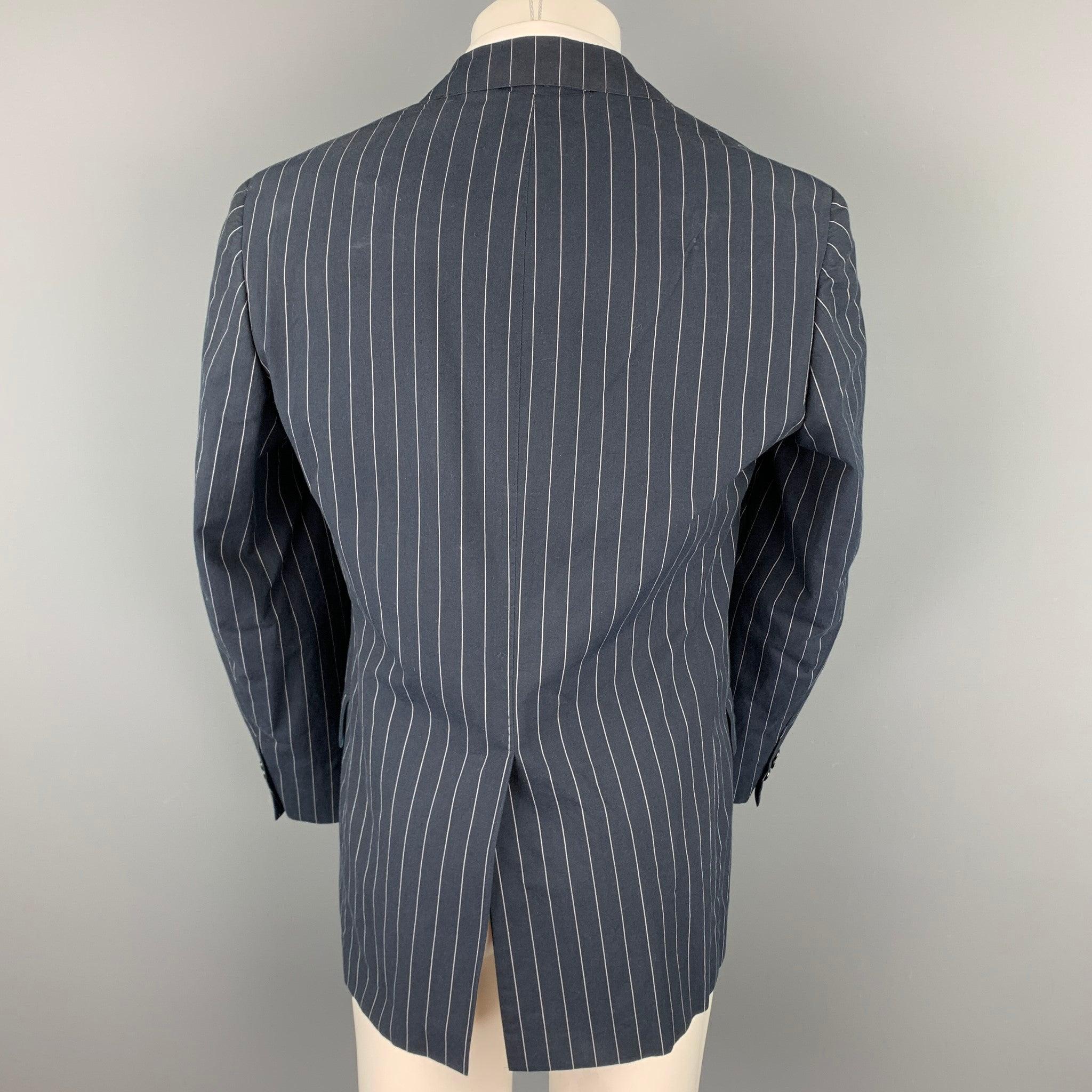 Men's ETRO Size 40 Navy Pinstripe Cotton Notch Lapel Sport Coat For Sale