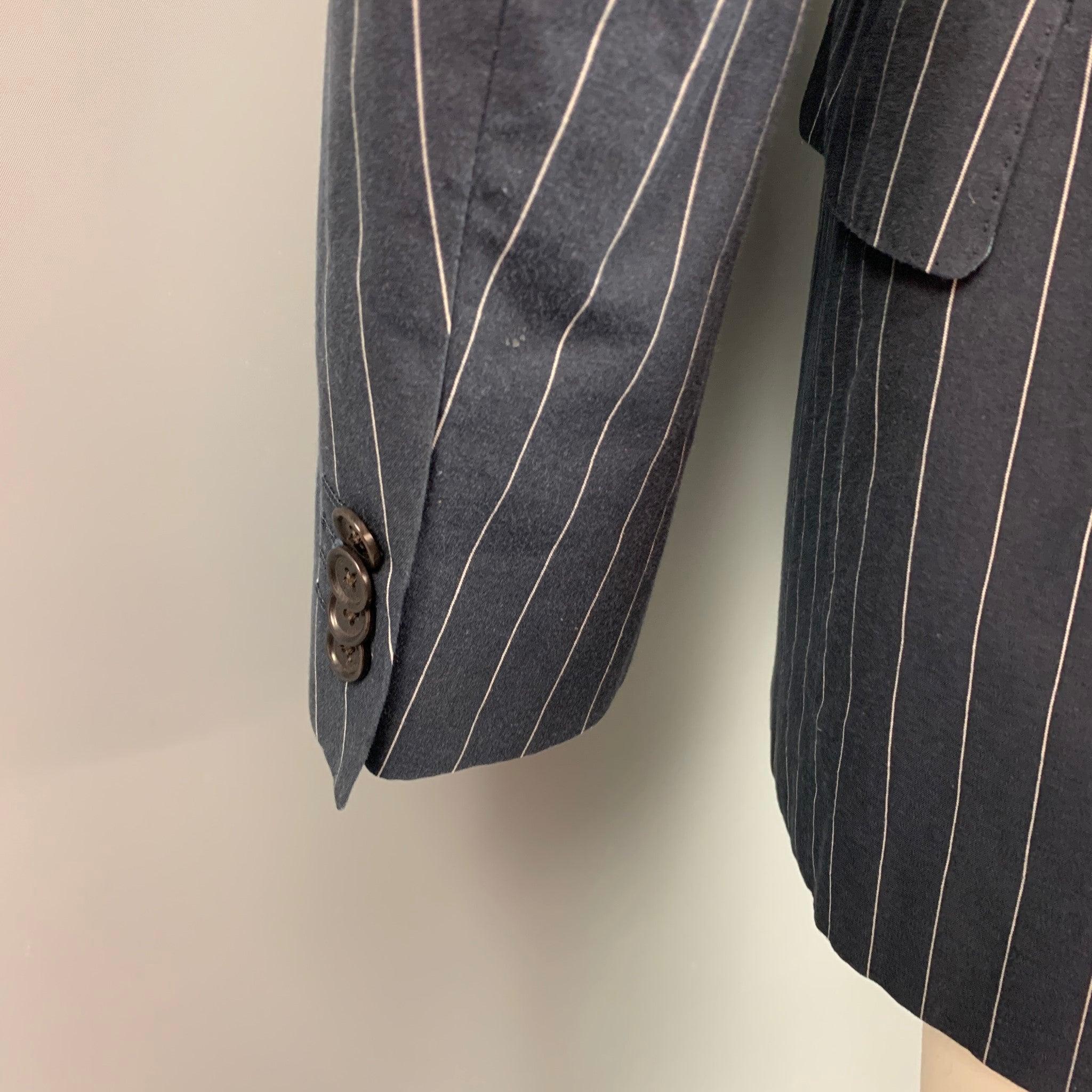 ETRO Size 40 Navy Pinstripe Cotton Notch Lapel Sport Coat For Sale 1