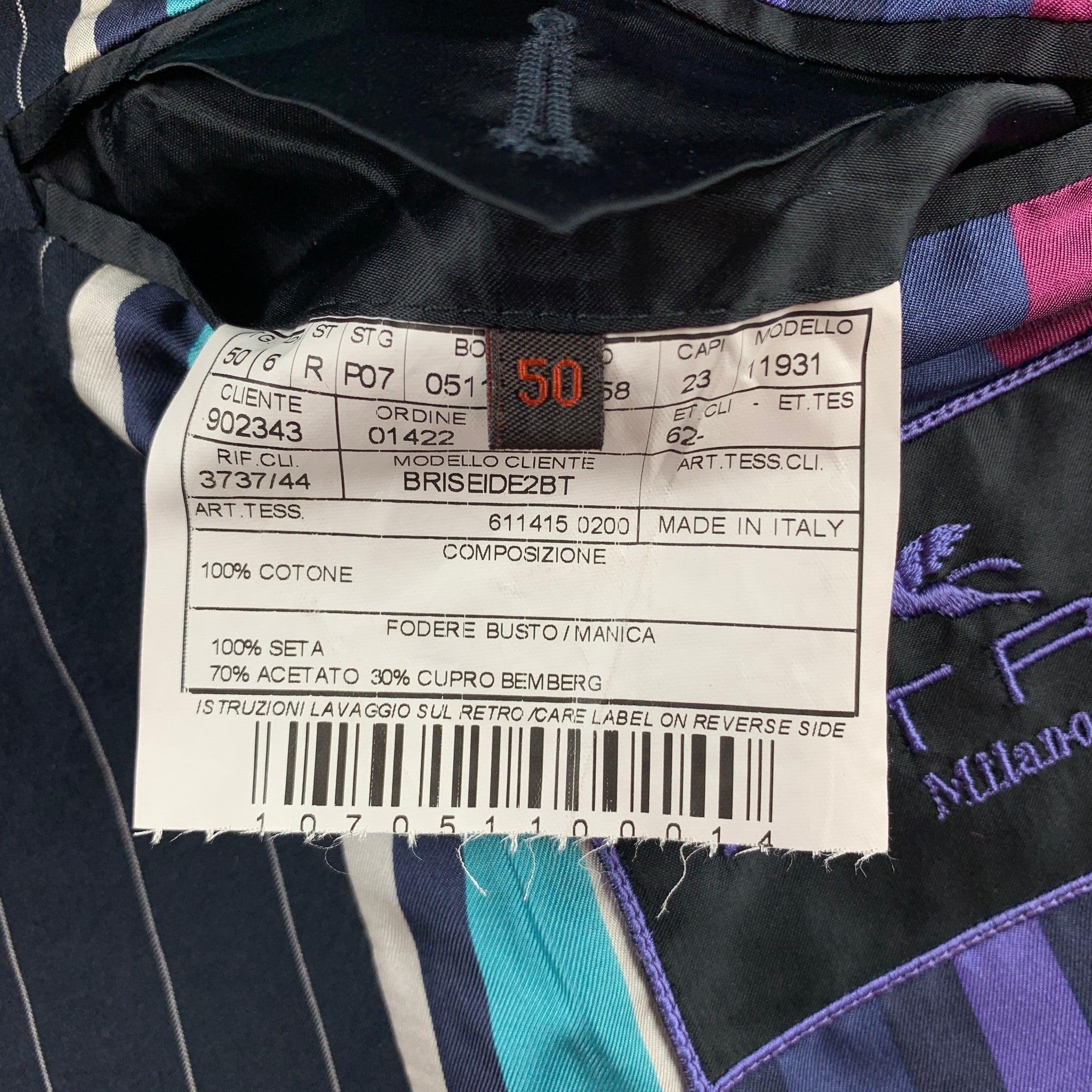 ETRO Size 40 Navy Pinstripe Cotton Notch Lapel Sport Coat For Sale 2
