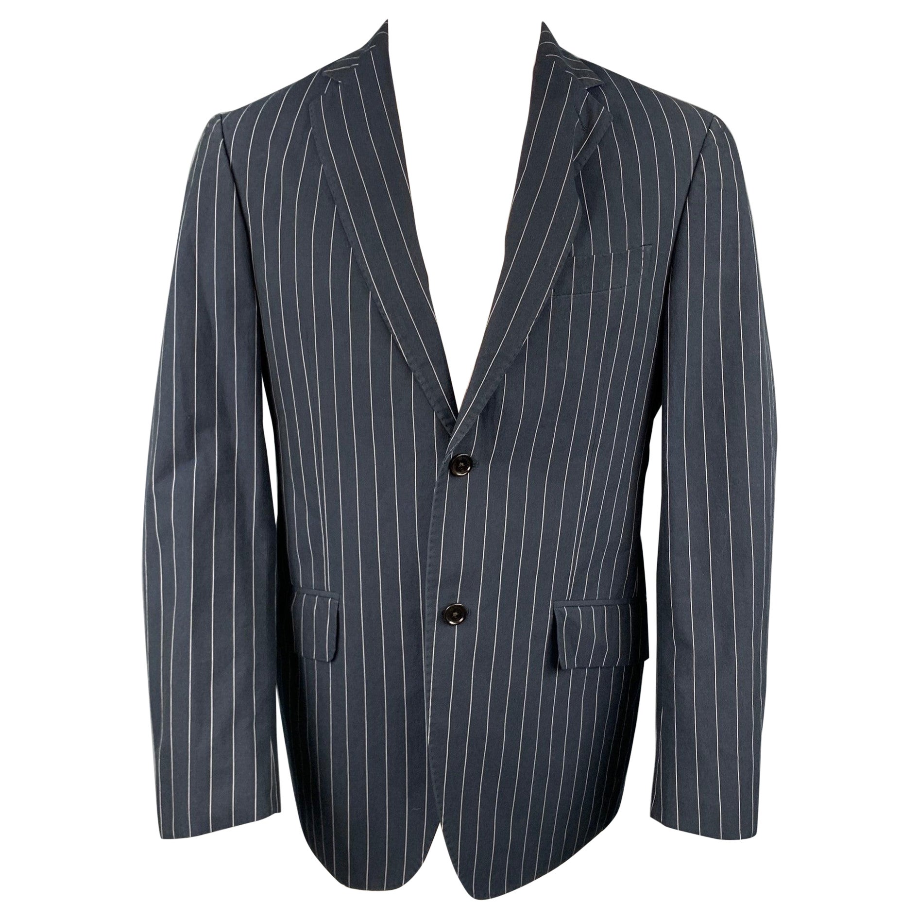 ETRO Size 40 Navy Pinstripe Cotton Notch Lapel Sport Coat