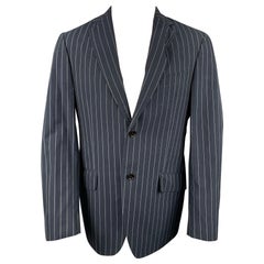 ETRO Size 40 Navy Pinstripe Cotton Notch Lapel Sport Coat