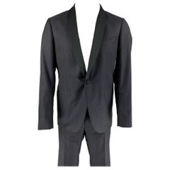 ETRO Size 40 Navy Rhombus Wool / Silk Shawl Collar Suit