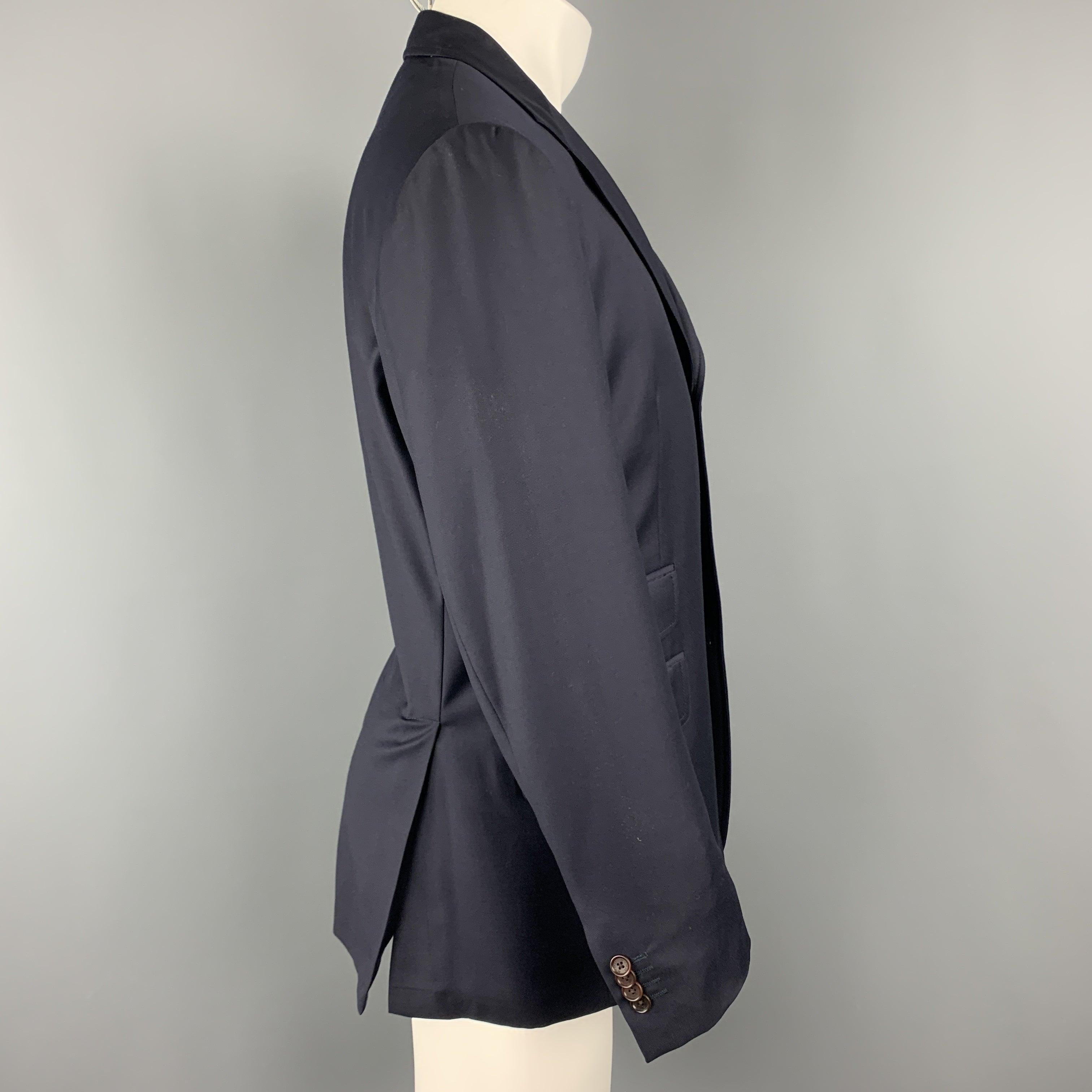 Men's ETRO Size 40 Navy Solid Wool Notch Tab Lapel Sport Coat For Sale