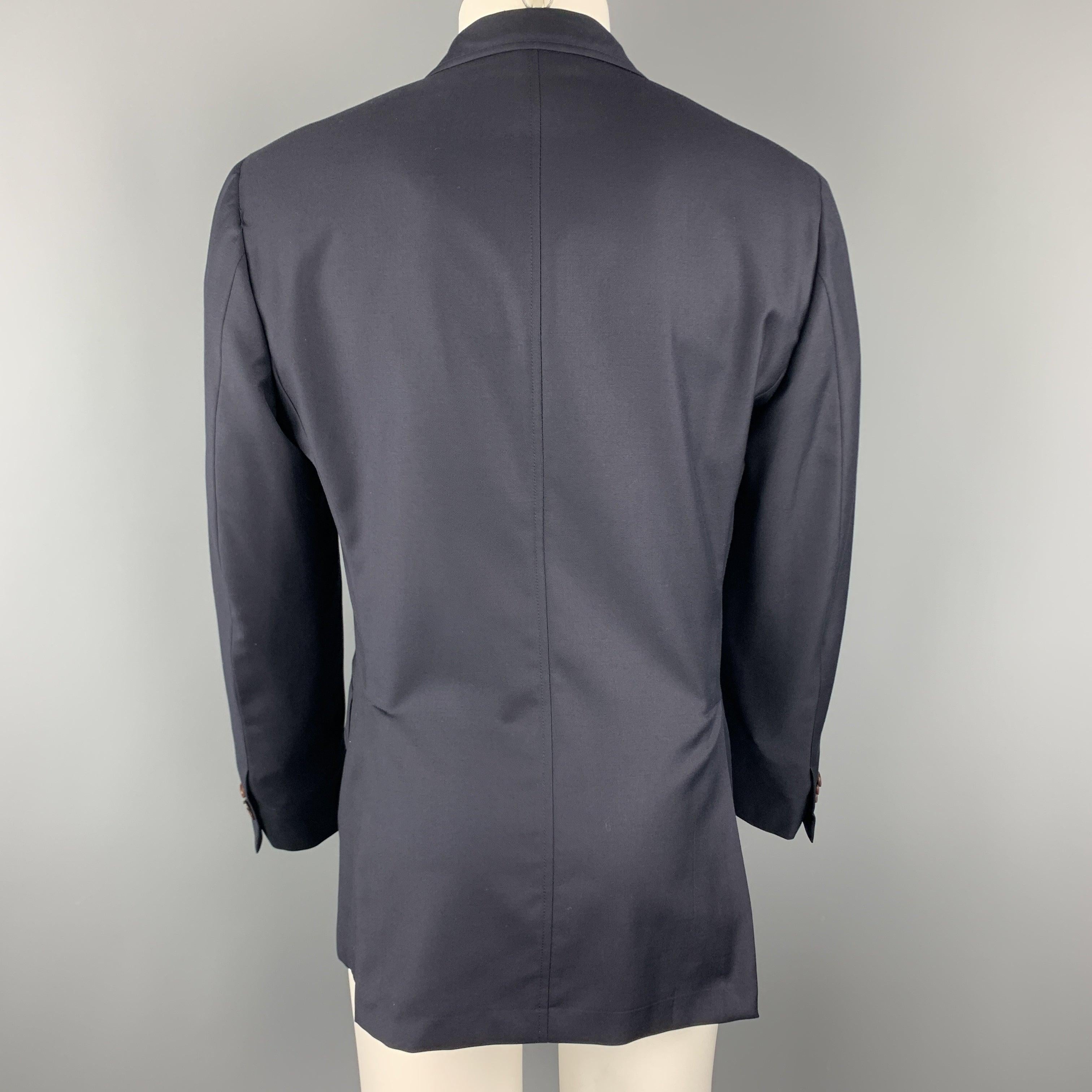 ETRO Taille 40 Navy Solid Wool Notch Tab Lapel Sport Coat en vente 1