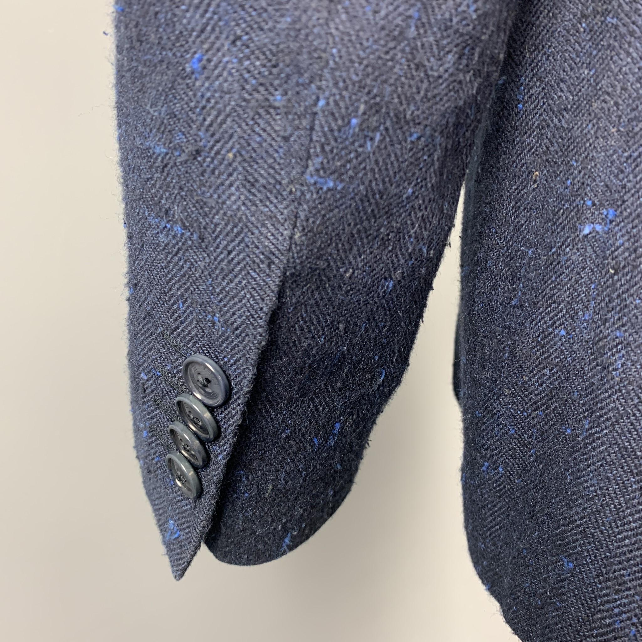 Purple ETRO Size 40 Navy Textured Silk / Linen Notch Lapel Sport Coat