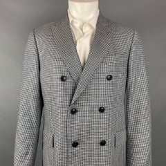 ETRO Größe 40 Navy & Weiß Hahnentritt Seide Double Breasted Sport Mantel
