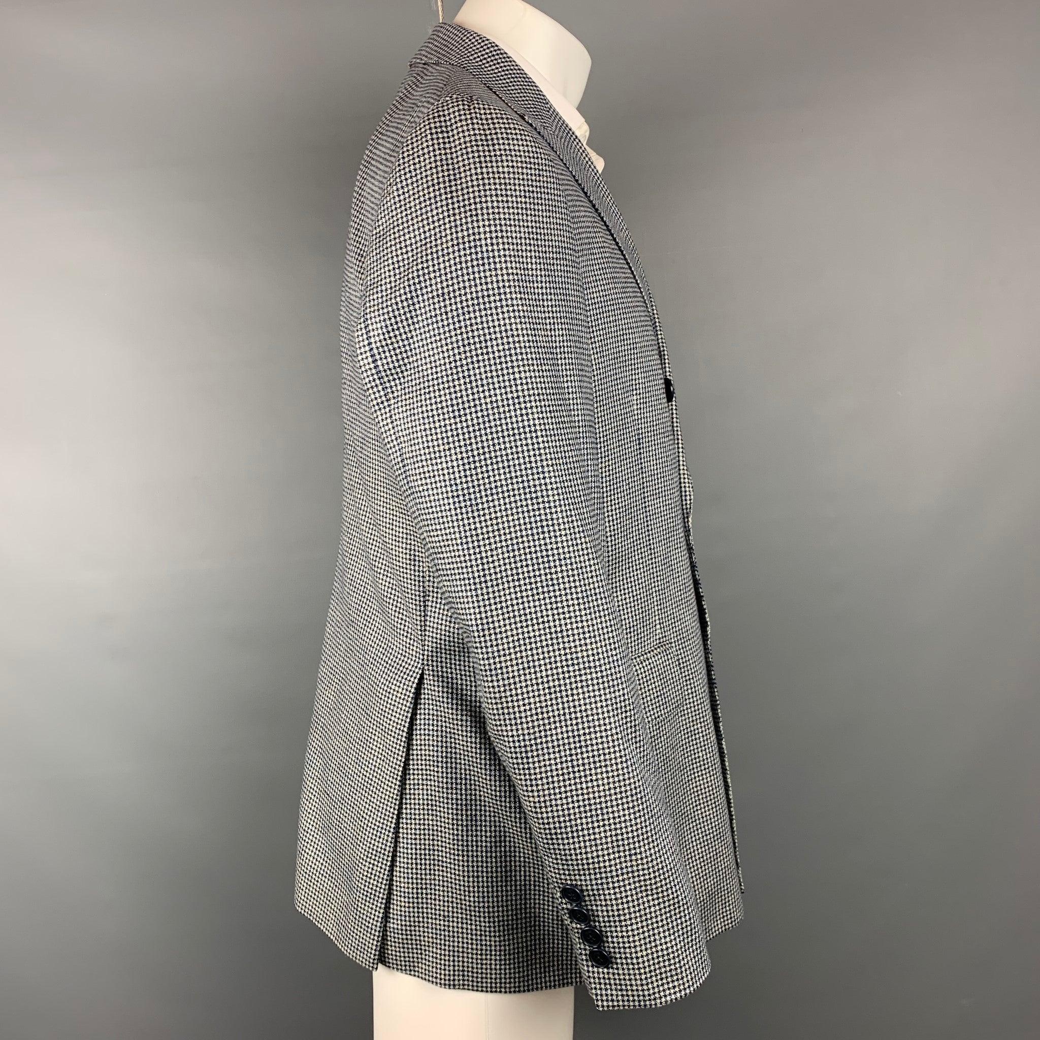 ETRO Size 40 Navy & White Houndstooth Silk Double Breasted Sport Coat In Good Condition In San Francisco, CA