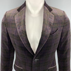 ETRO Size 40 Plaid Brown Velvet Notch Lapel Sport Coat