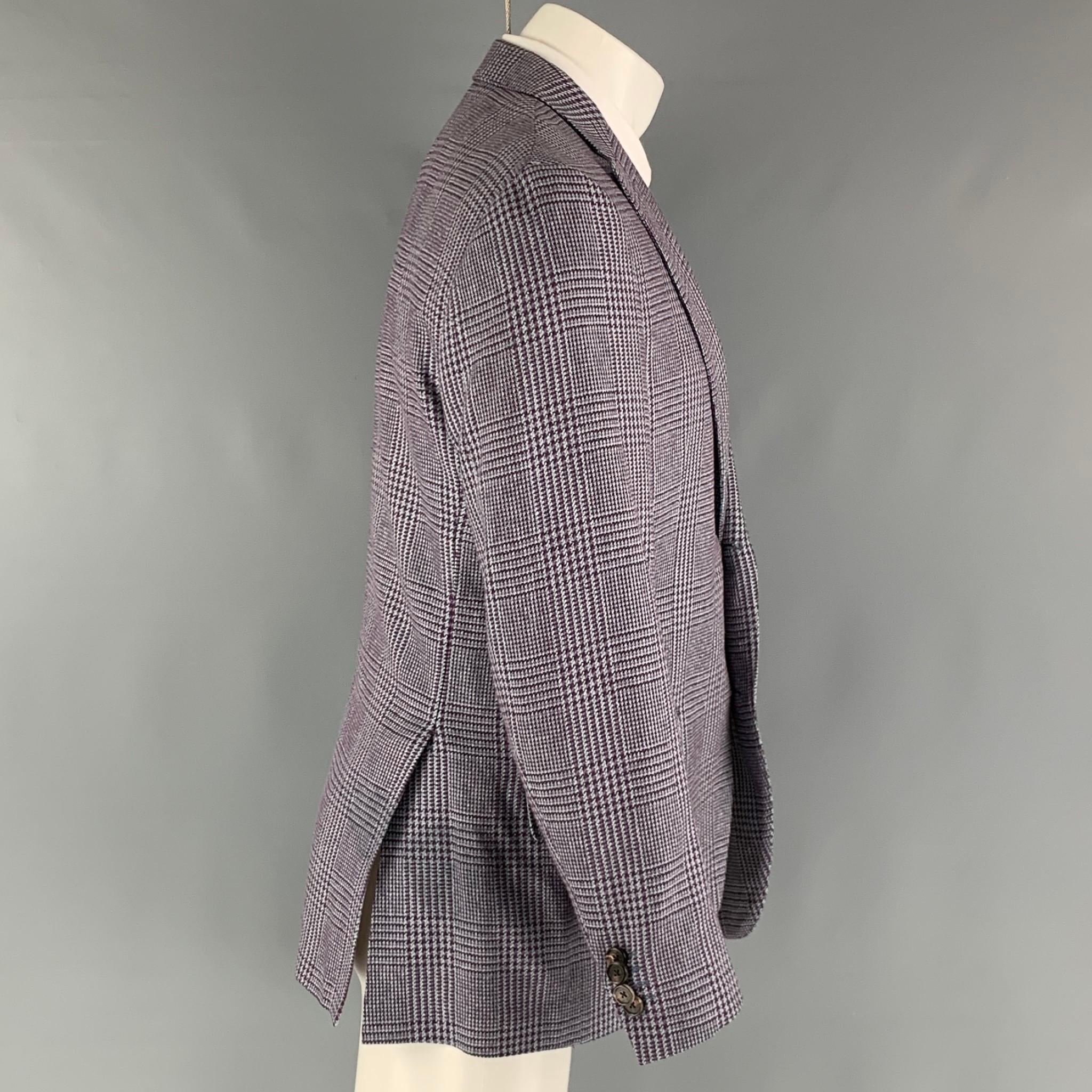 Gray ETRO Size 40 Purple Blue Plaid Silk Cotton Peak Lapel Sport Coat