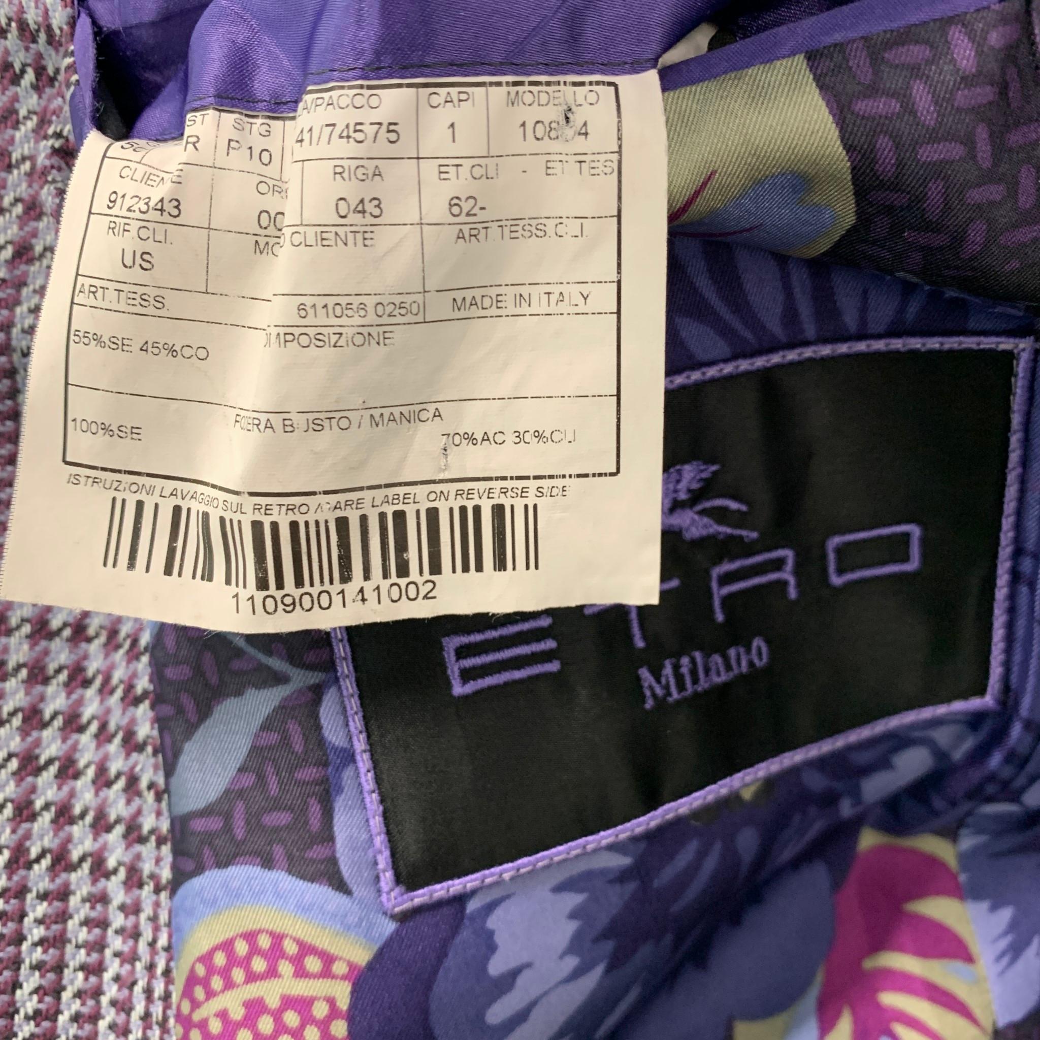 Men's ETRO Size 40 Purple Blue Plaid Silk Cotton Peak Lapel Sport Coat