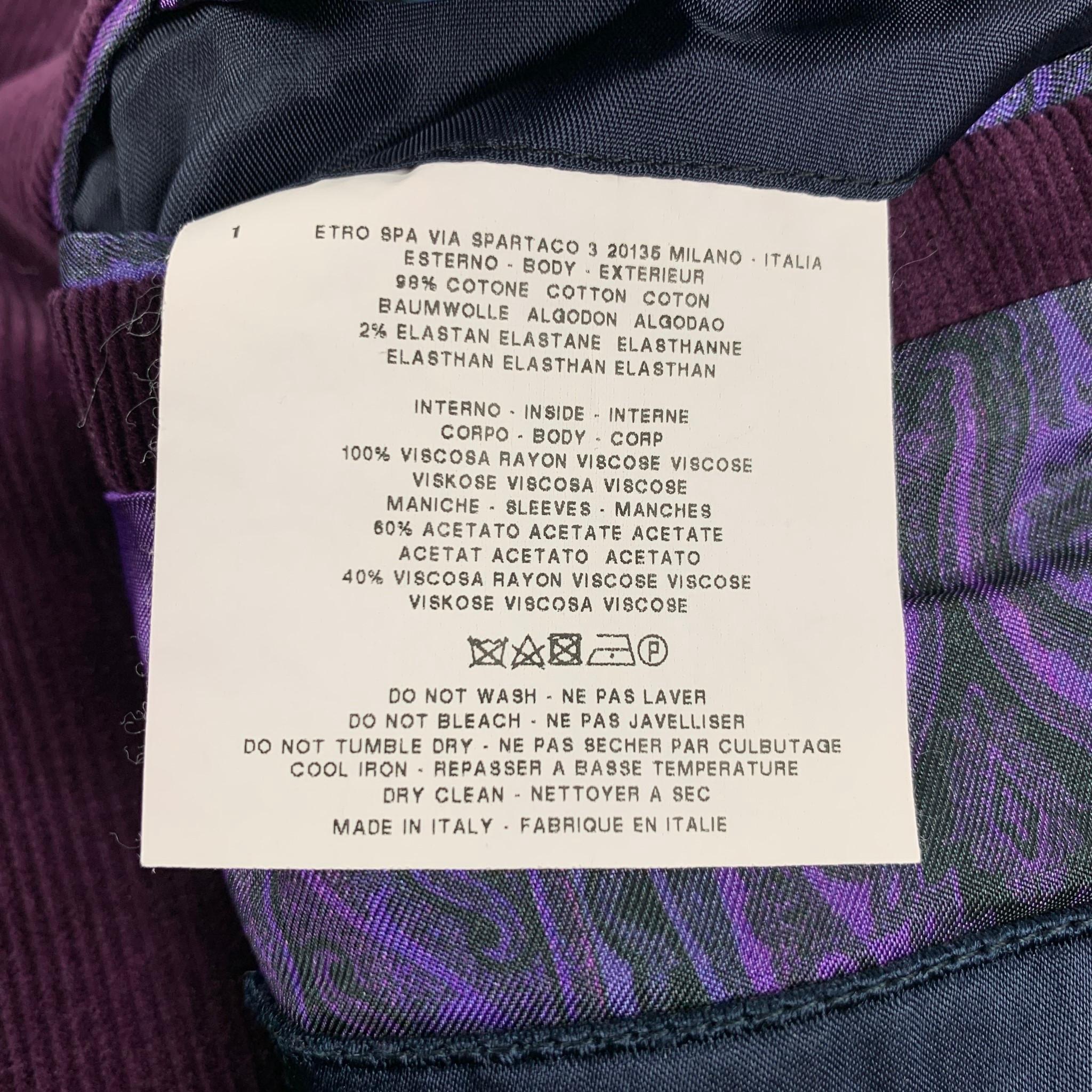 Men's ETRO Size 40 Purple Corduroy Cotton Notch Lapel Sport Coat