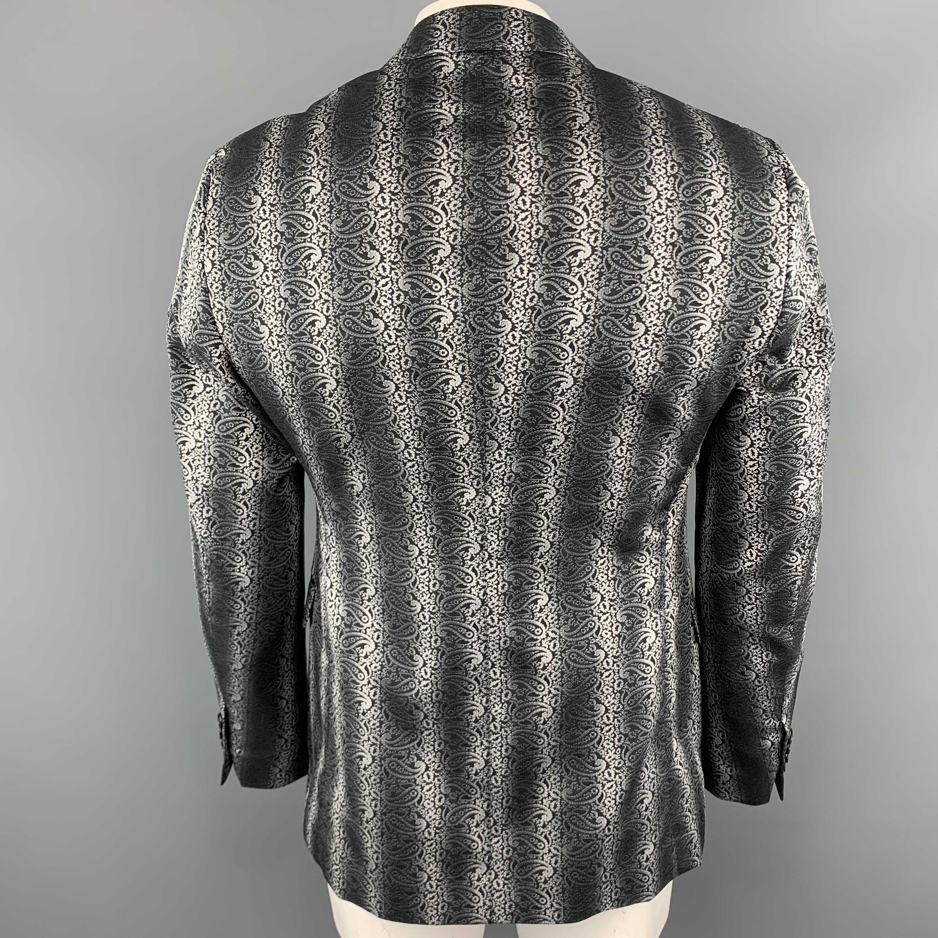 ETRO Size 42 Black & Grey Paisley Jacquard Polyester Notch Lapel Sport Coat 1