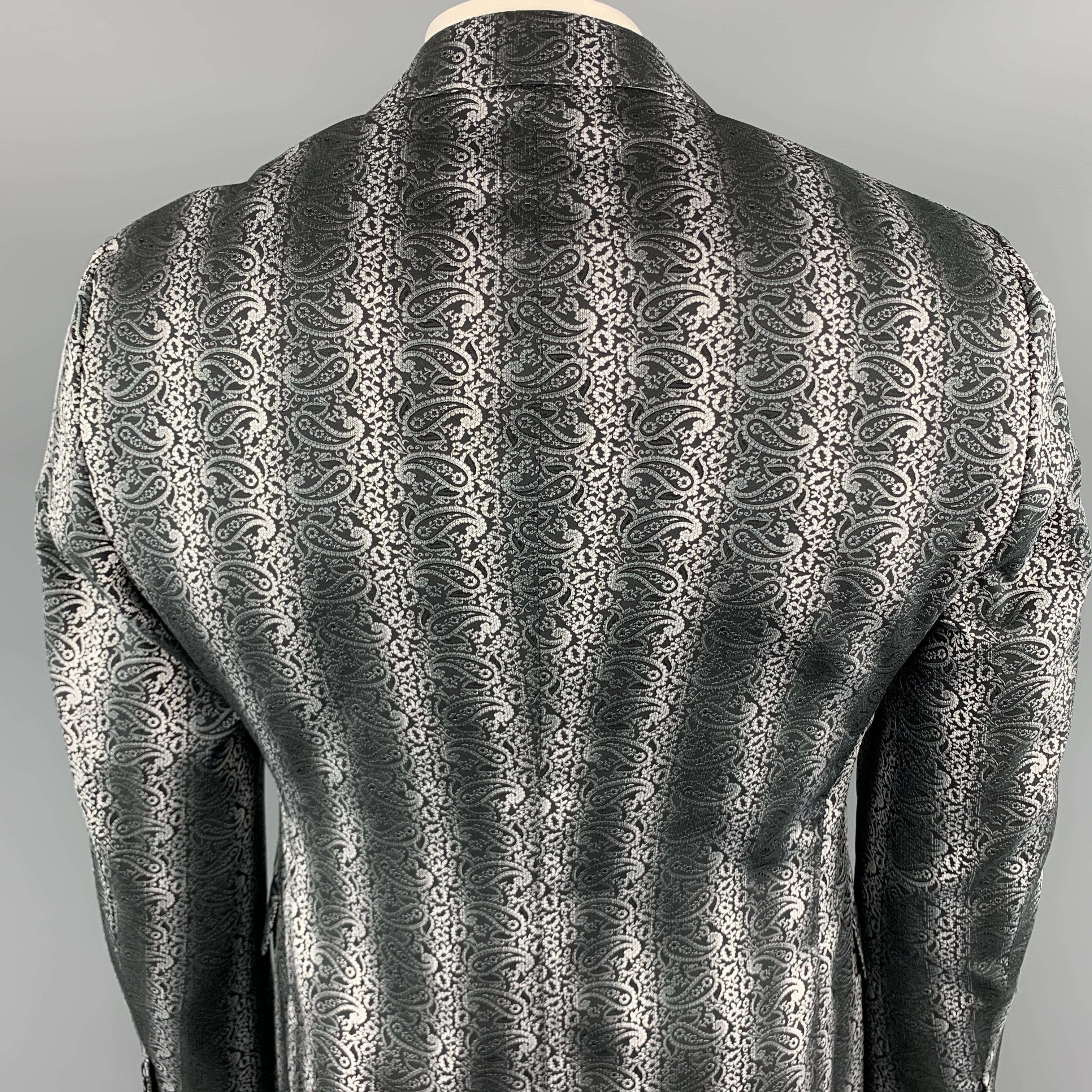 ETRO Size 42 Black & Grey Paisley Jacquard Polyester Notch Lapel Sport Coat 2