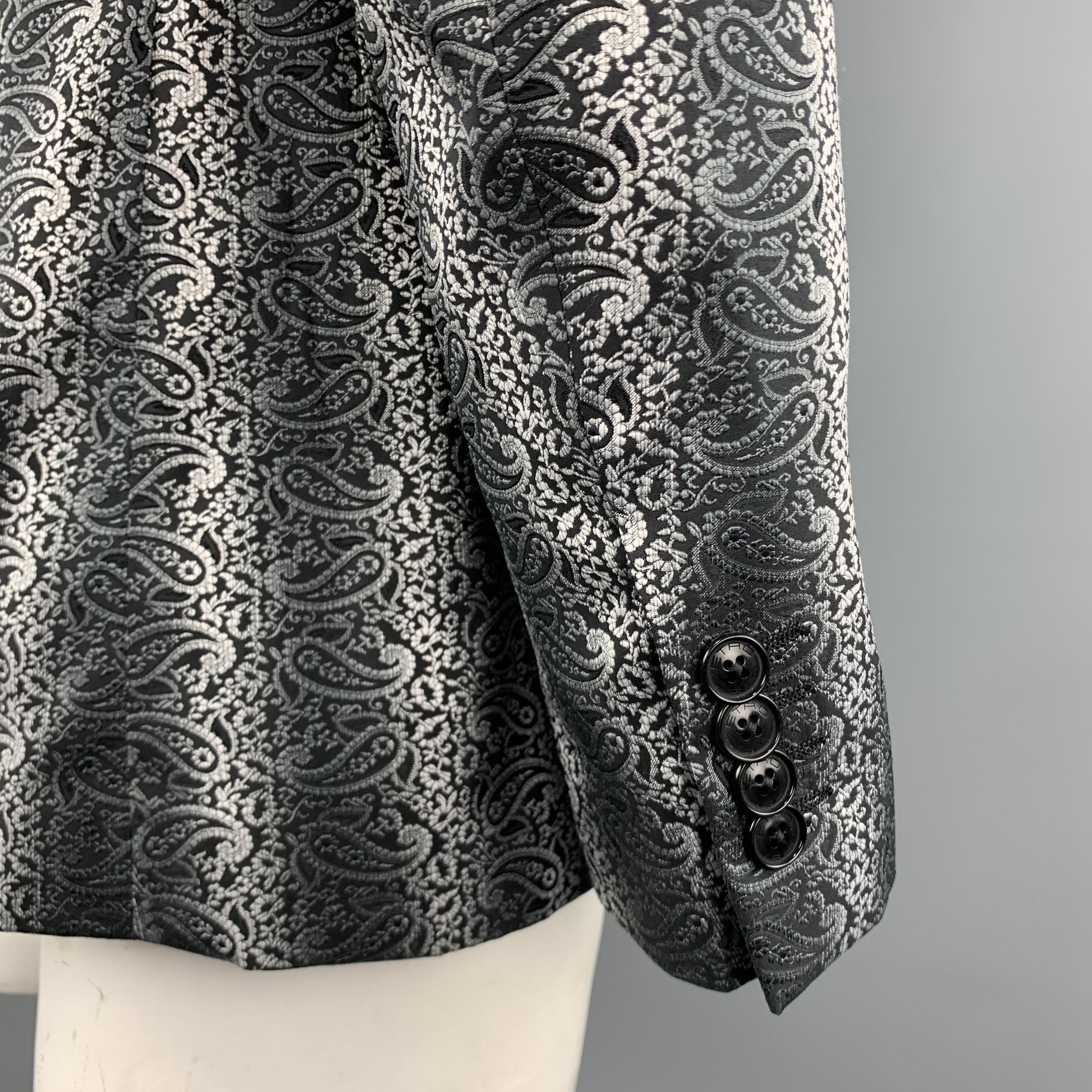 ETRO Size 42 Black & Grey Paisley Jacquard Polyester Notch Lapel Sport Coat 3