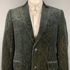 ETRO Size 42 Black & Olive Print Velvet Peak Lapel Sport Coat