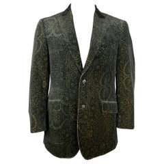 ETRO Size 42 Black & Olive Print Velvet Peak Lapel Sport Coat