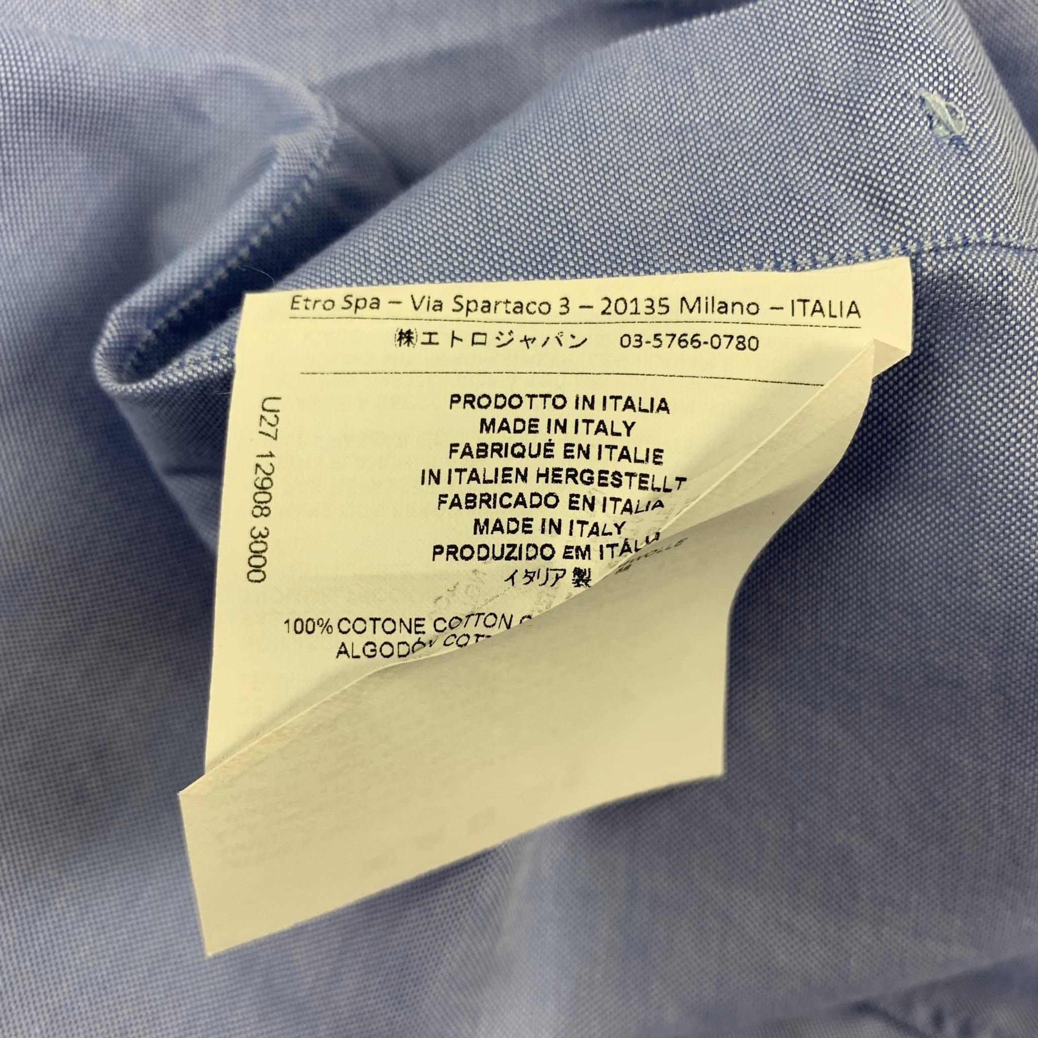 Men's ETRO Size 42 Blue Cotton Button Down Long Sleeve Shirt For Sale