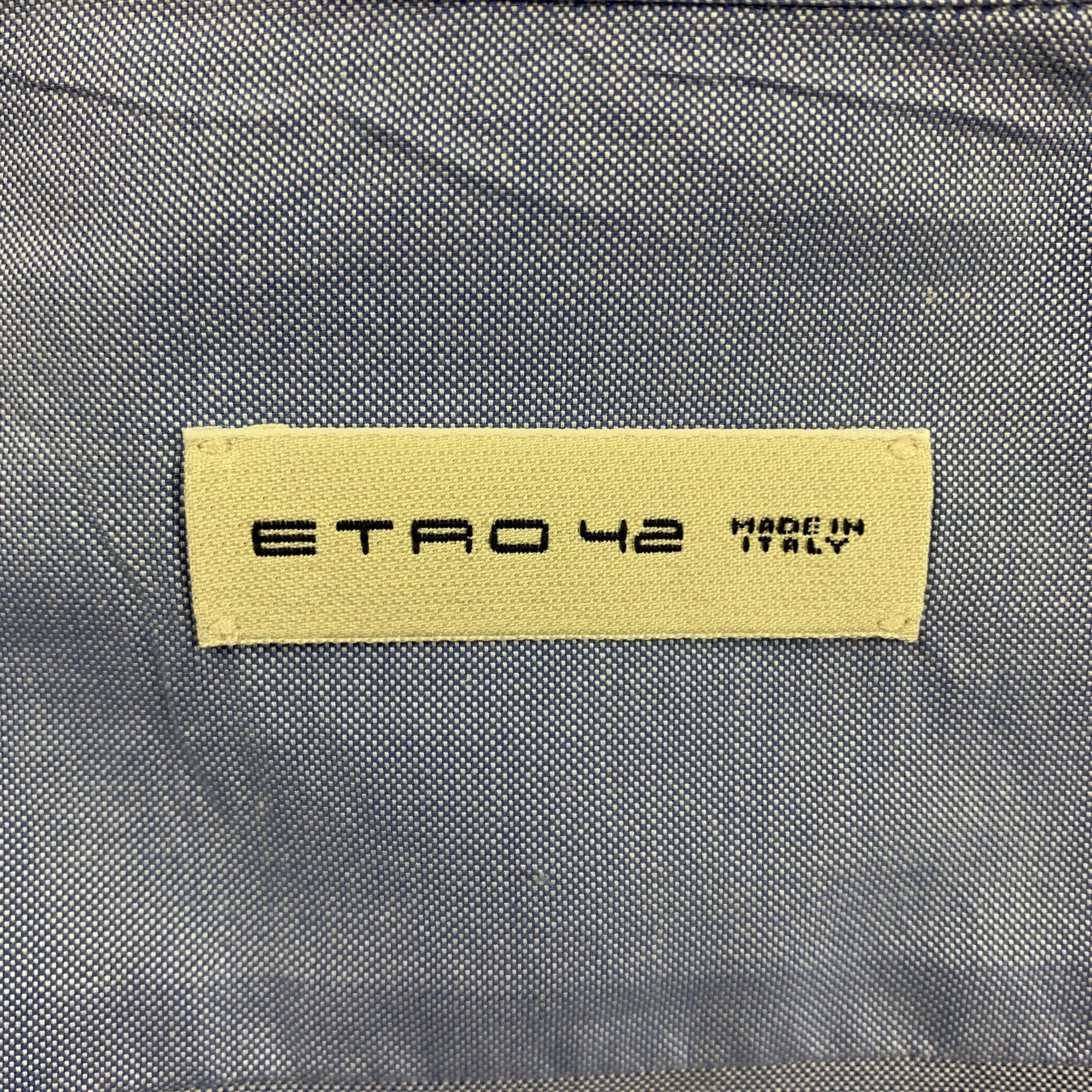 ETRO Size 42 Blue Cotton Button Down Long Sleeve Shirt For Sale 1