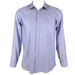 ETRO Talla 42 Camisa de manga larga con botones de algodón azul