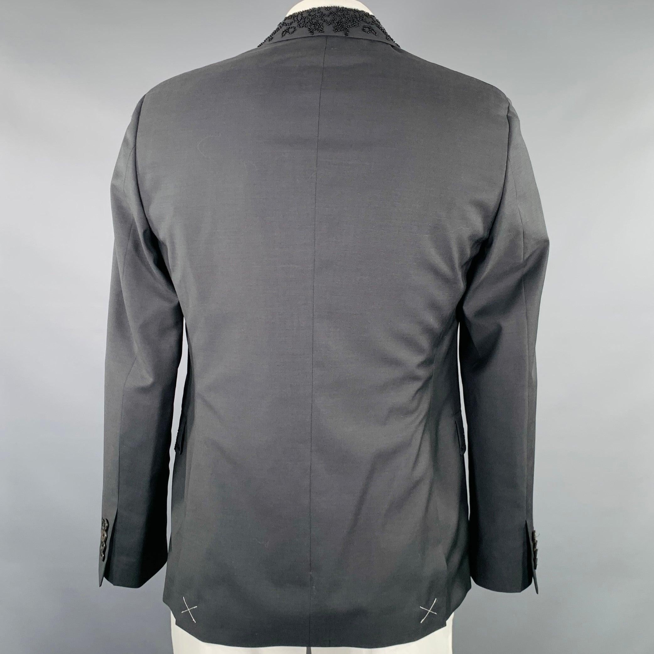 Men's ETRO Size 42 Giacche Black Beaded Wool Notch Lapel Sport Coat For Sale