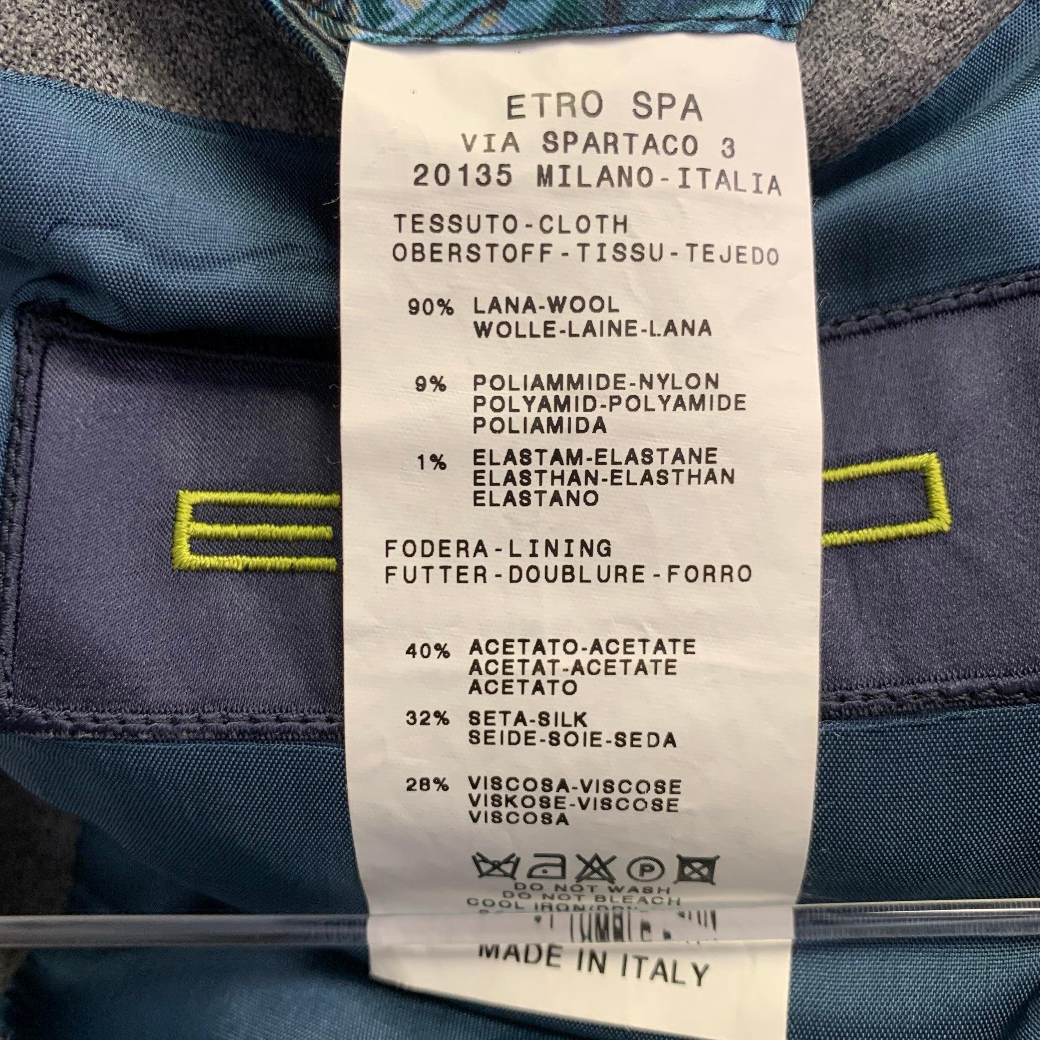 ETRO Size 42 Grey Wool Blend Paisley Trim Single Breasted Sport Coat For Sale 5
