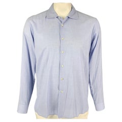 ETRO Size 42 Light Blue White Textured Cotton Button Down Long Sleeve Shirt