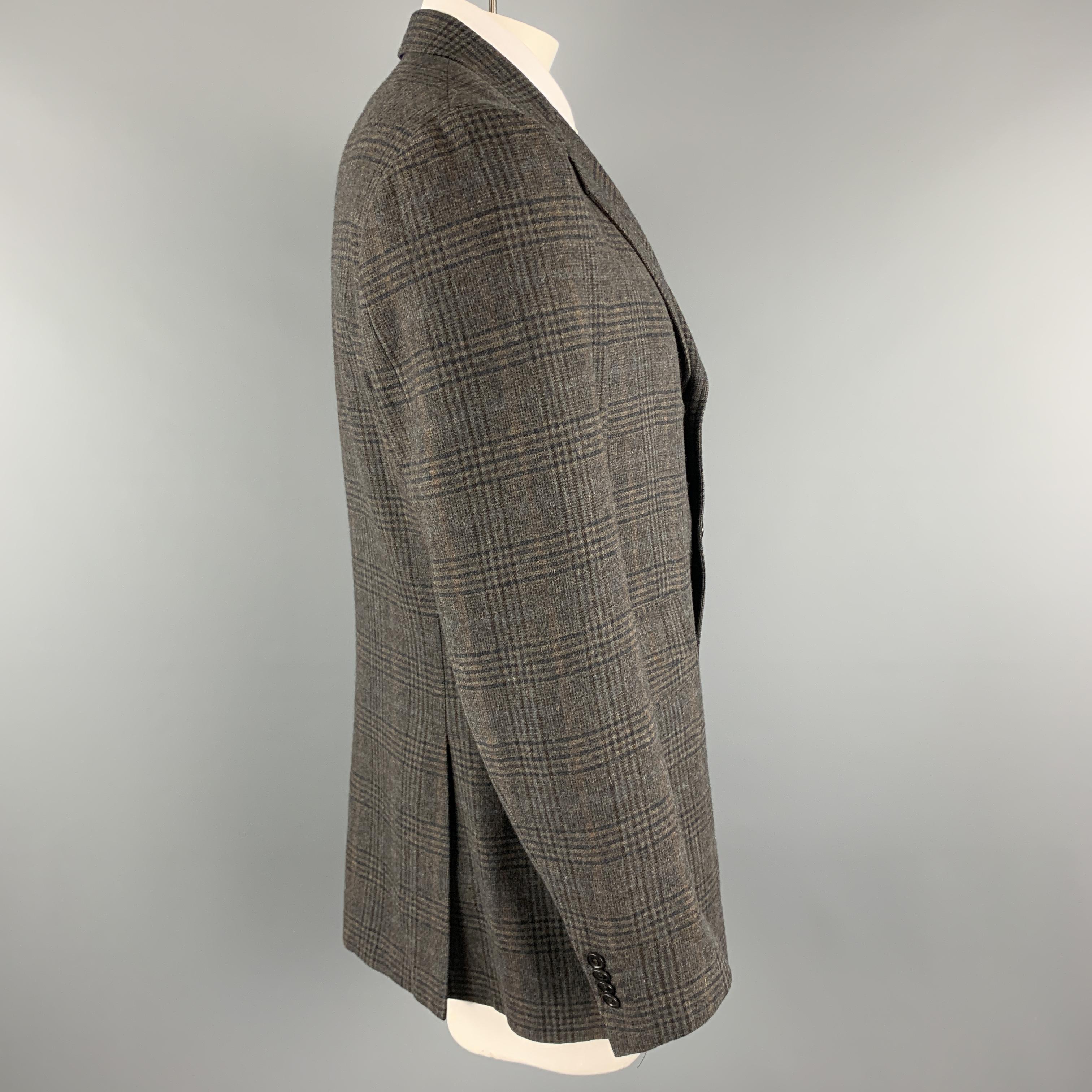 Gray ETRO Size 42 Long Taupe Plaid Wool / Cashmere Tab Collar Sport Coat